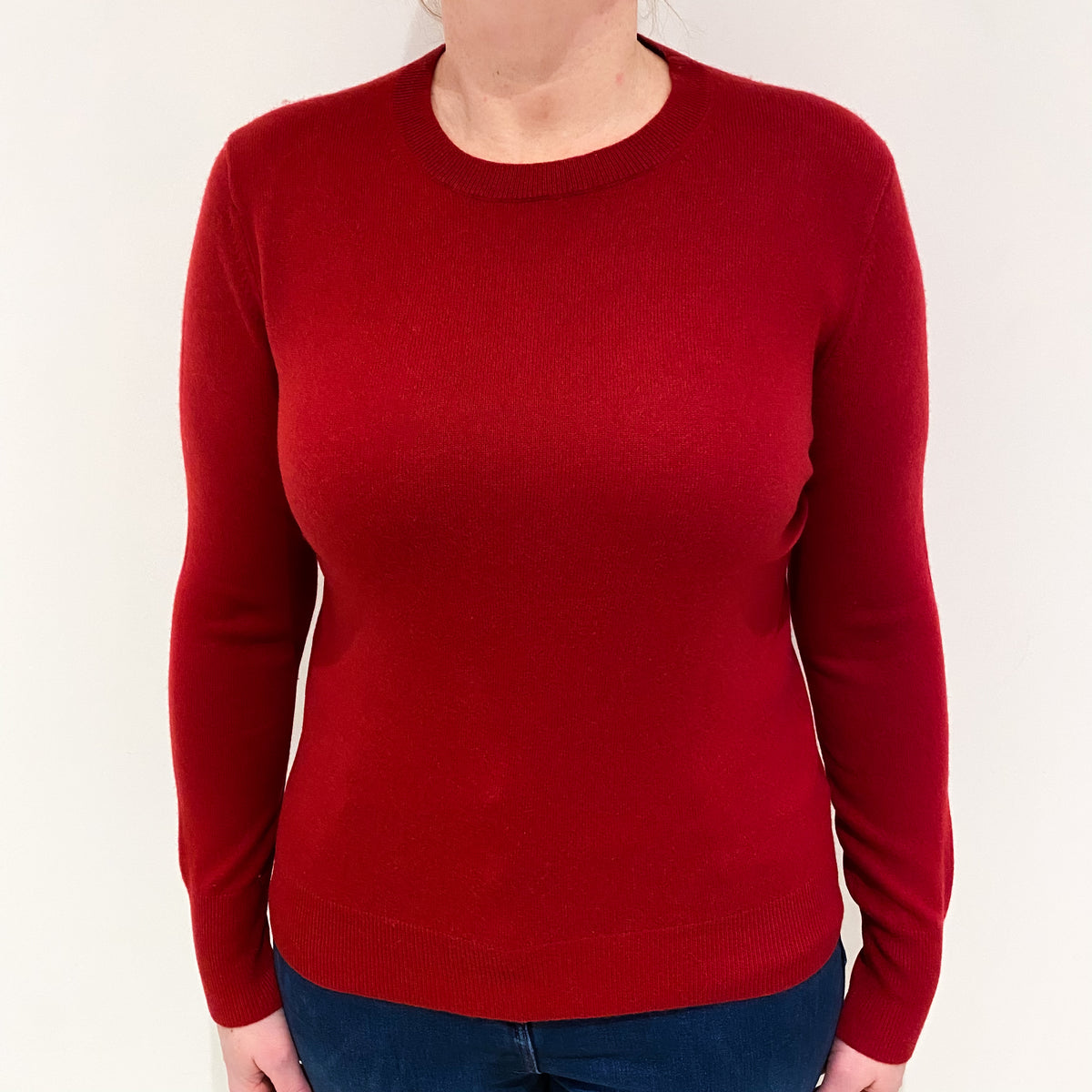 Crimson Red Cashmere Crew Neck Jumper Large