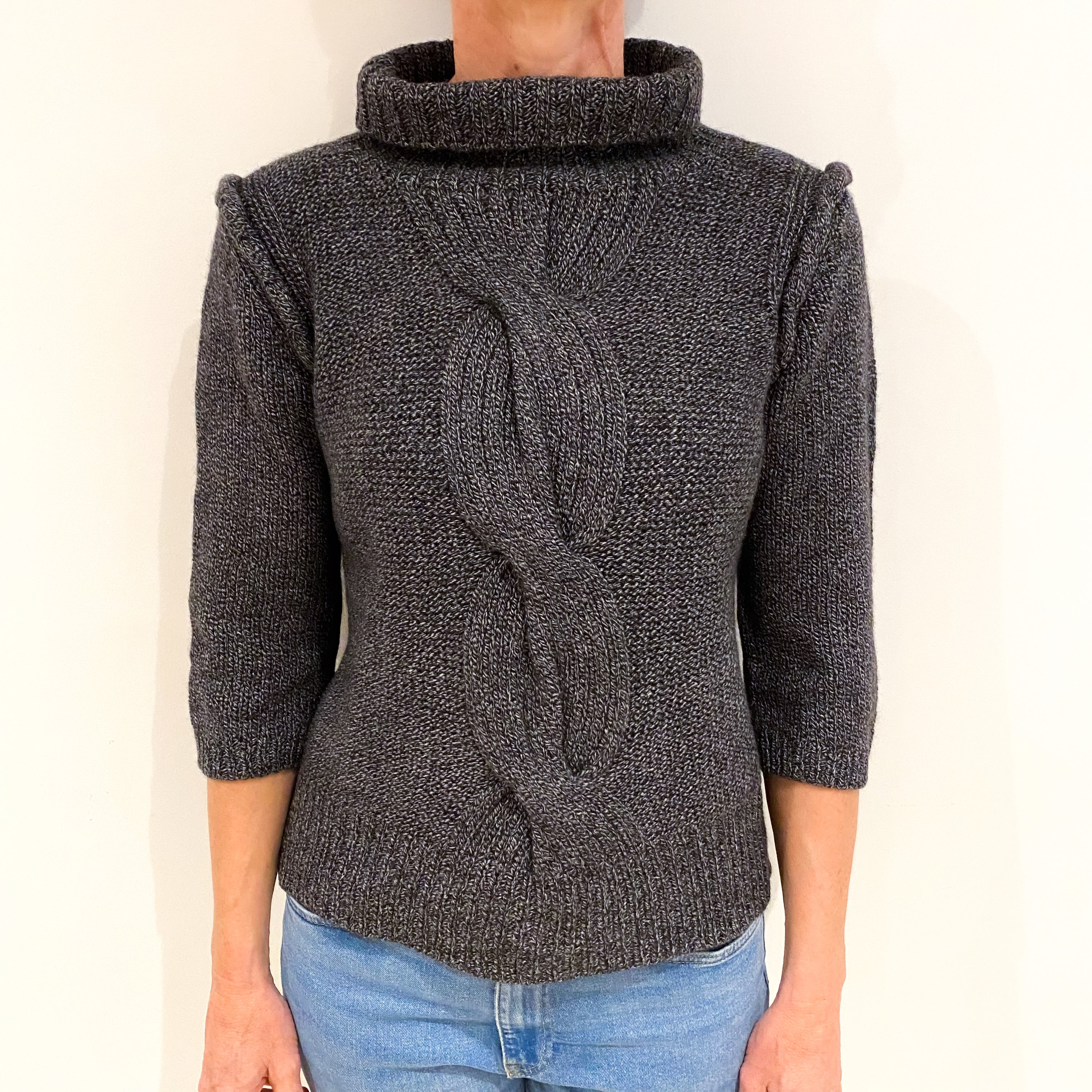 Black Marl Cashmere Polo Neck Jumper Small