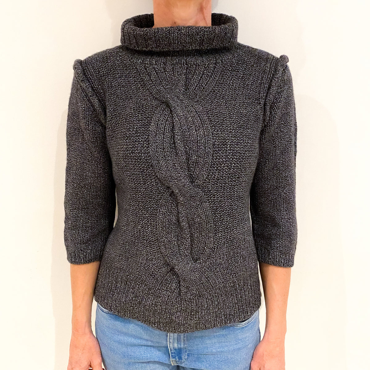 Black Marl Cashmere Polo Neck Jumper Small