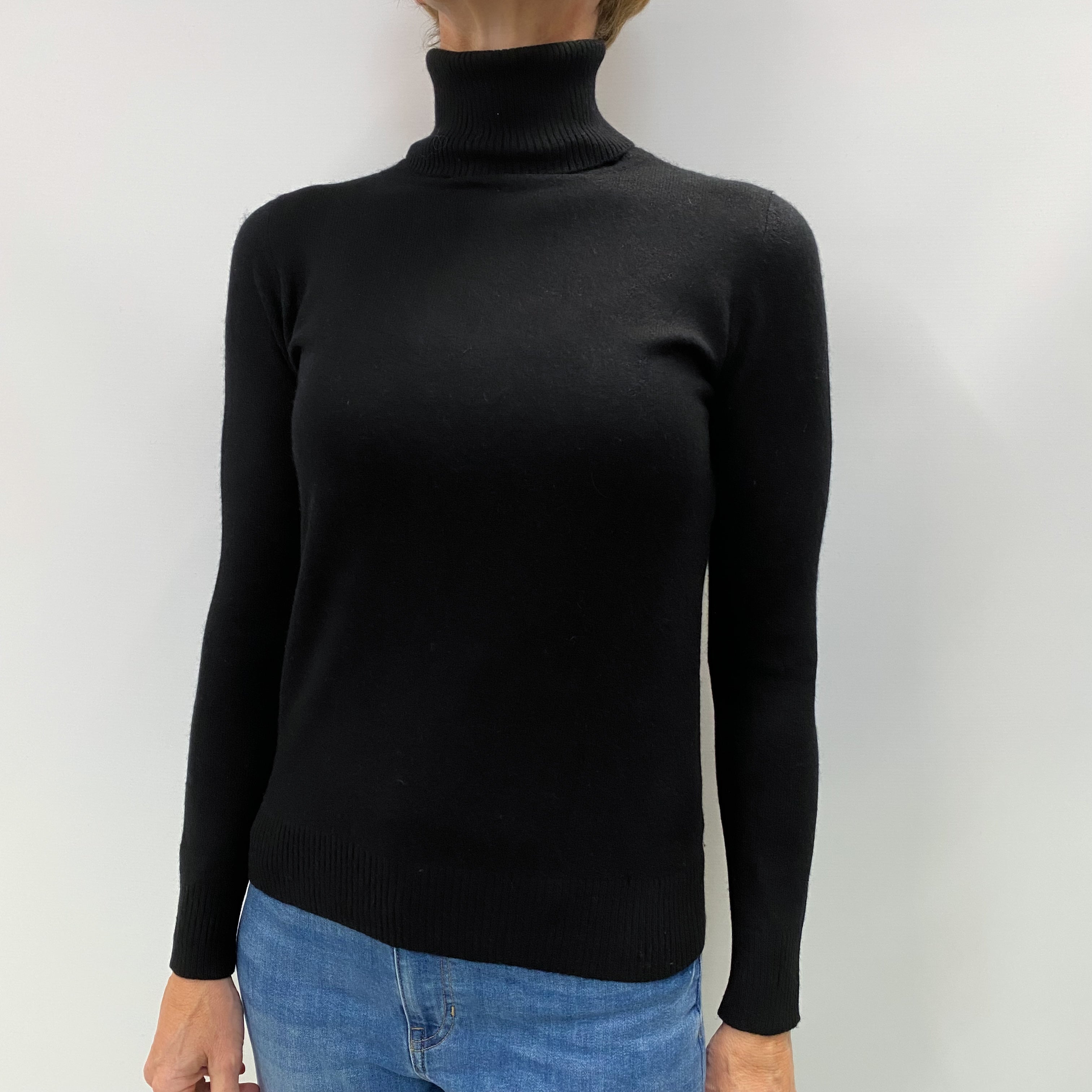 Black Cashmere Polo Neck Jumper Small