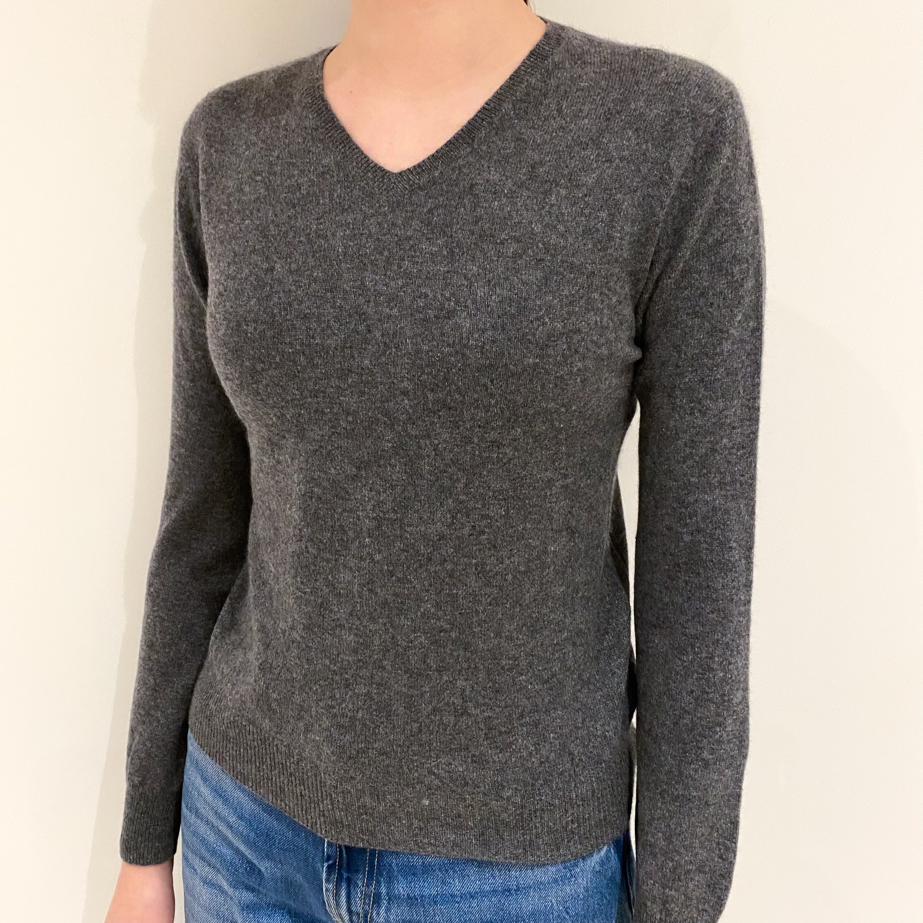 Slate Grey Cashmere V Neck Jumper Extra Small