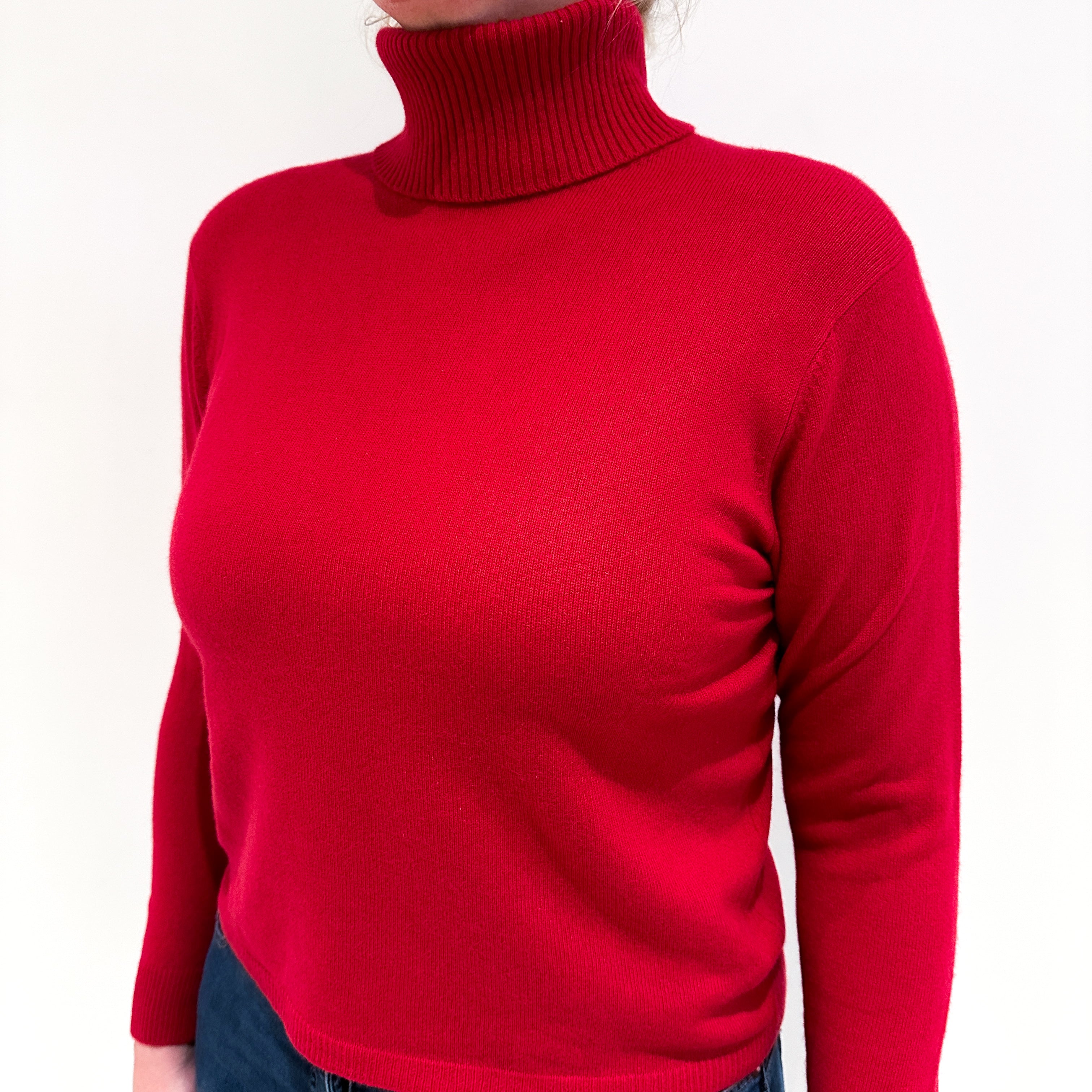 Cherry Red Cashmere Polo Neck Jumper Large
