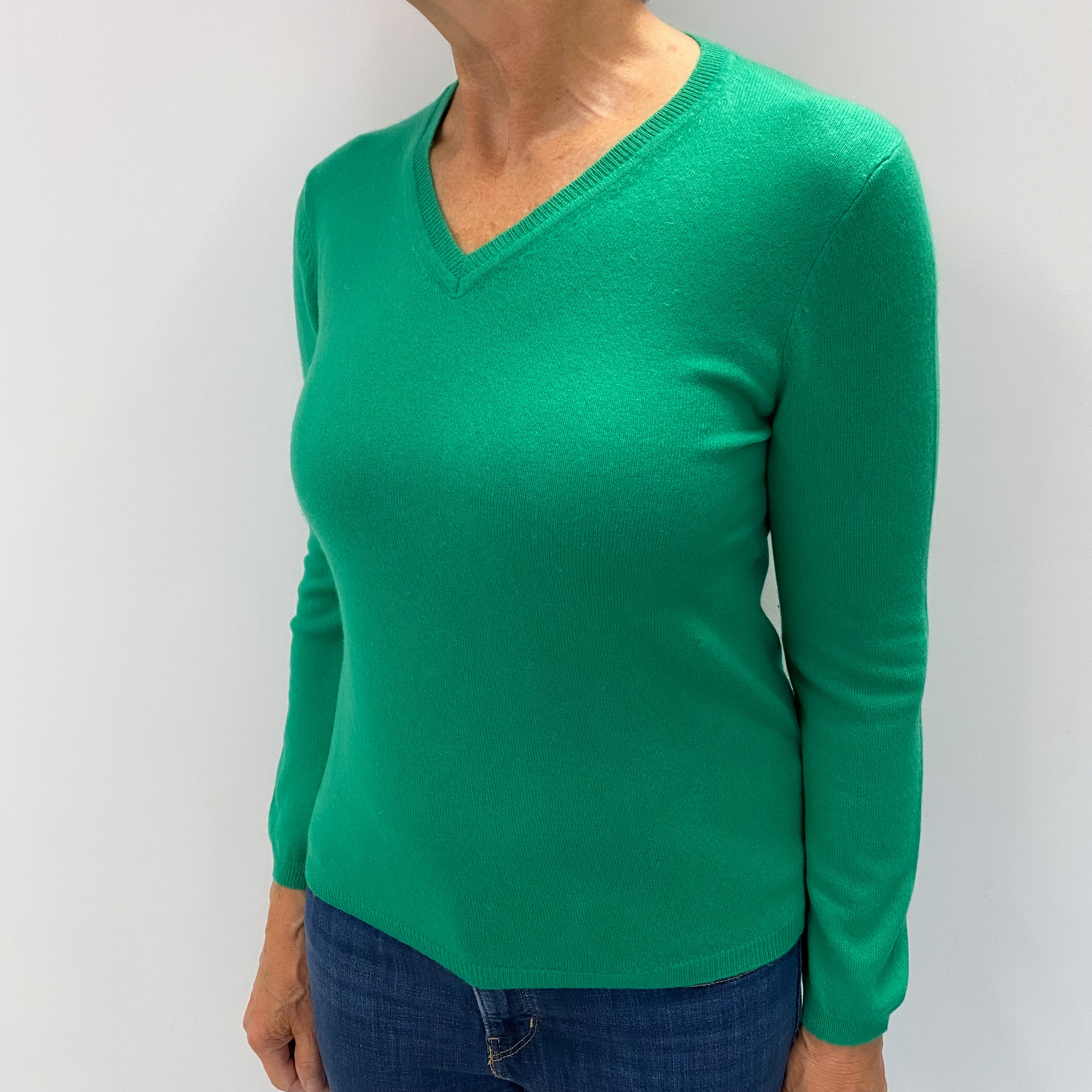 Jade Green Cashmere V Neck Jumper Medium