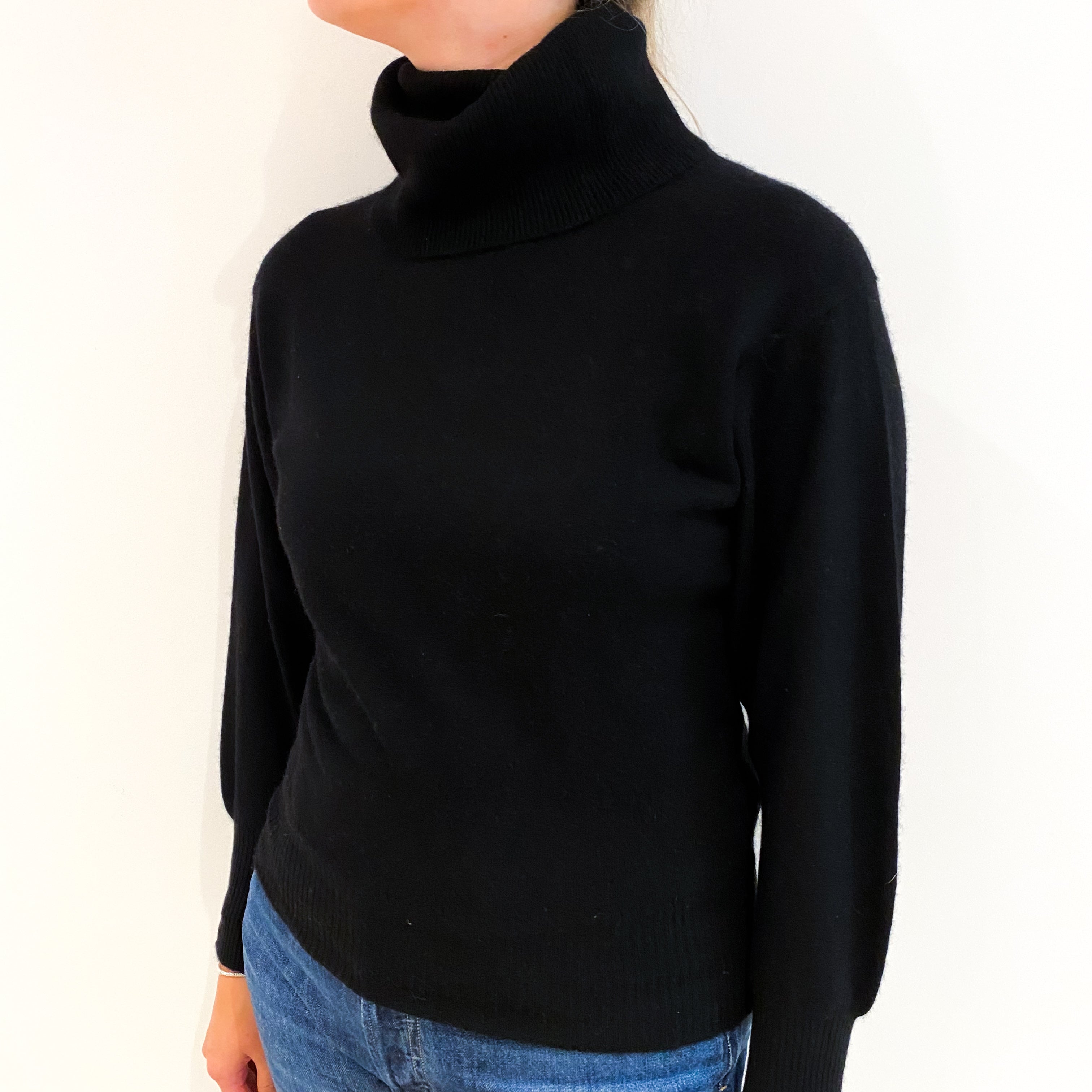 Scottish Vintage Black Cashmere Polo Neck Jumper Small