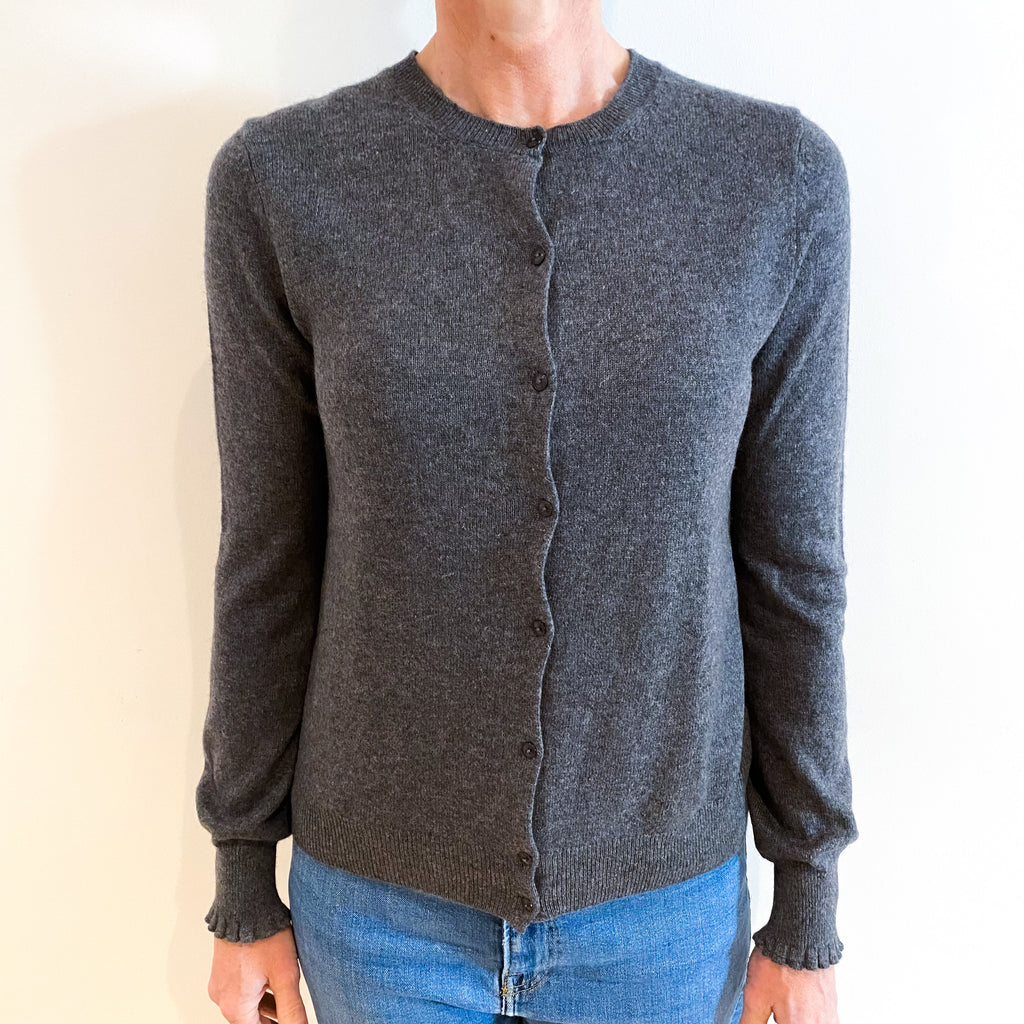 Slate Grey Cashmere Crew Neck Cardigan Small