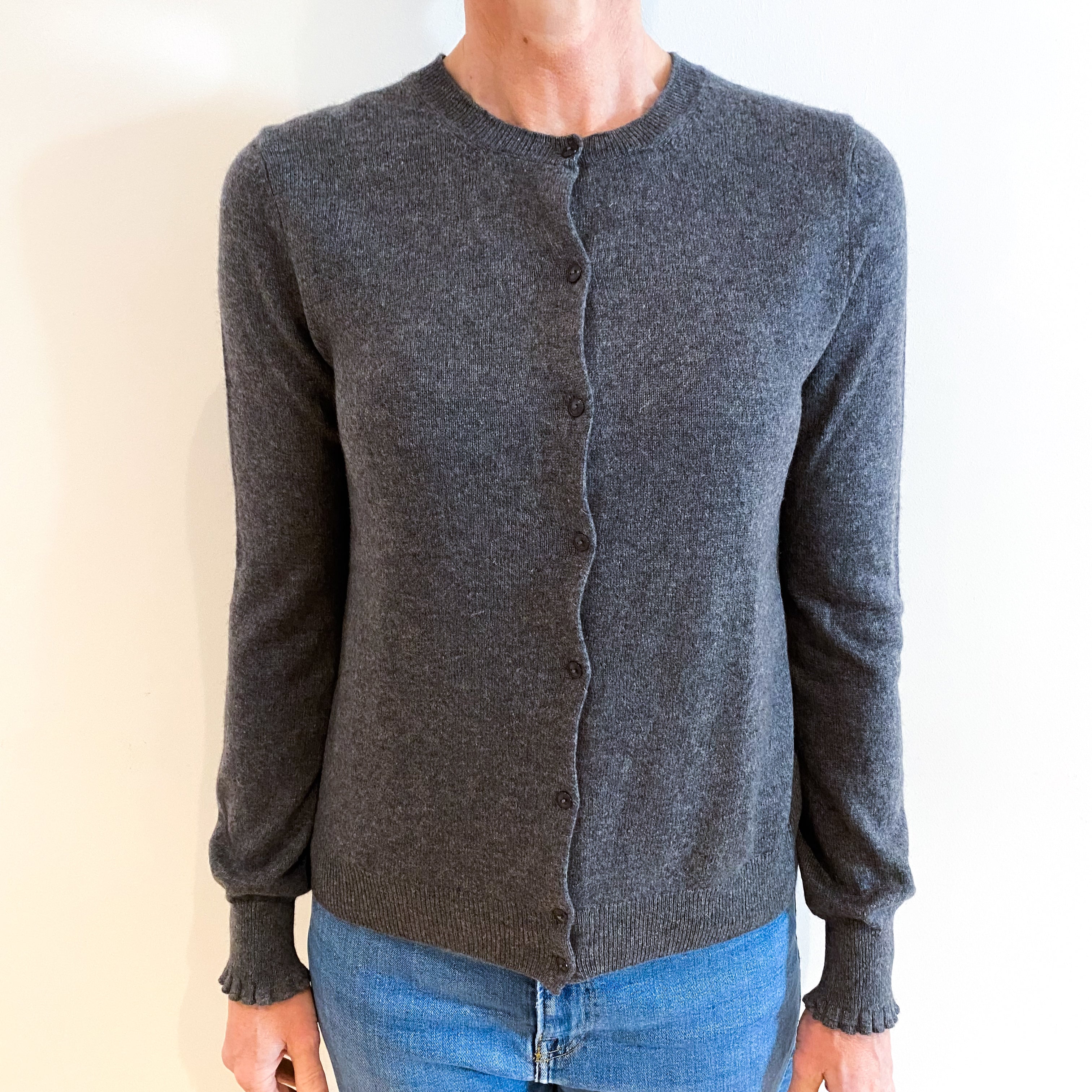 Slate Grey Cashmere Crew Neck Cardigan Small