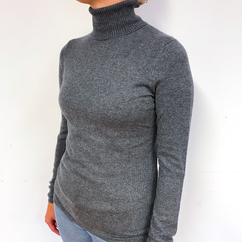 Charcoal Grey Cashmere Polo Neck Jumper Small