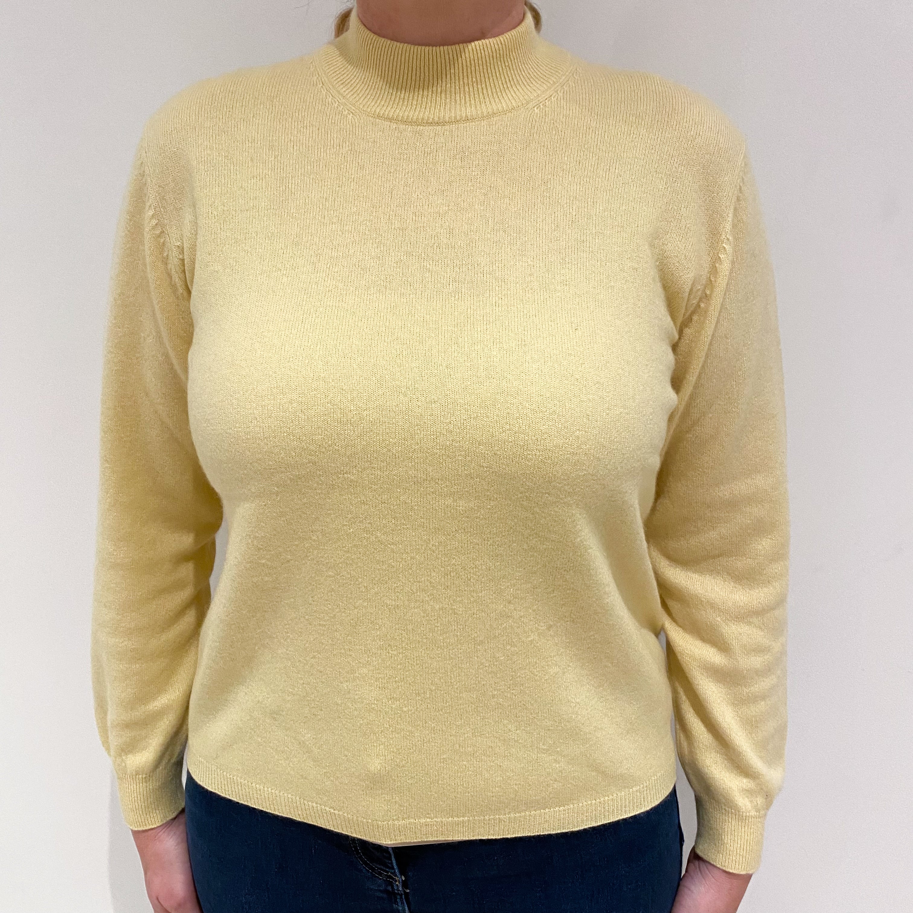 Primrose Yellow Cashmere Turtle Neck Jumper Large