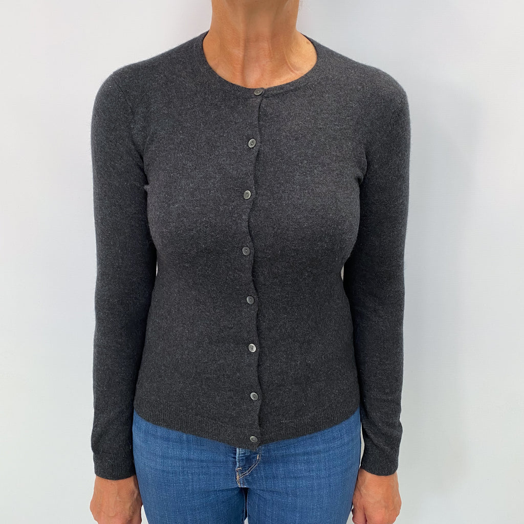 Charcoal Grey Cashmere Crew Neck Cardigan Medium