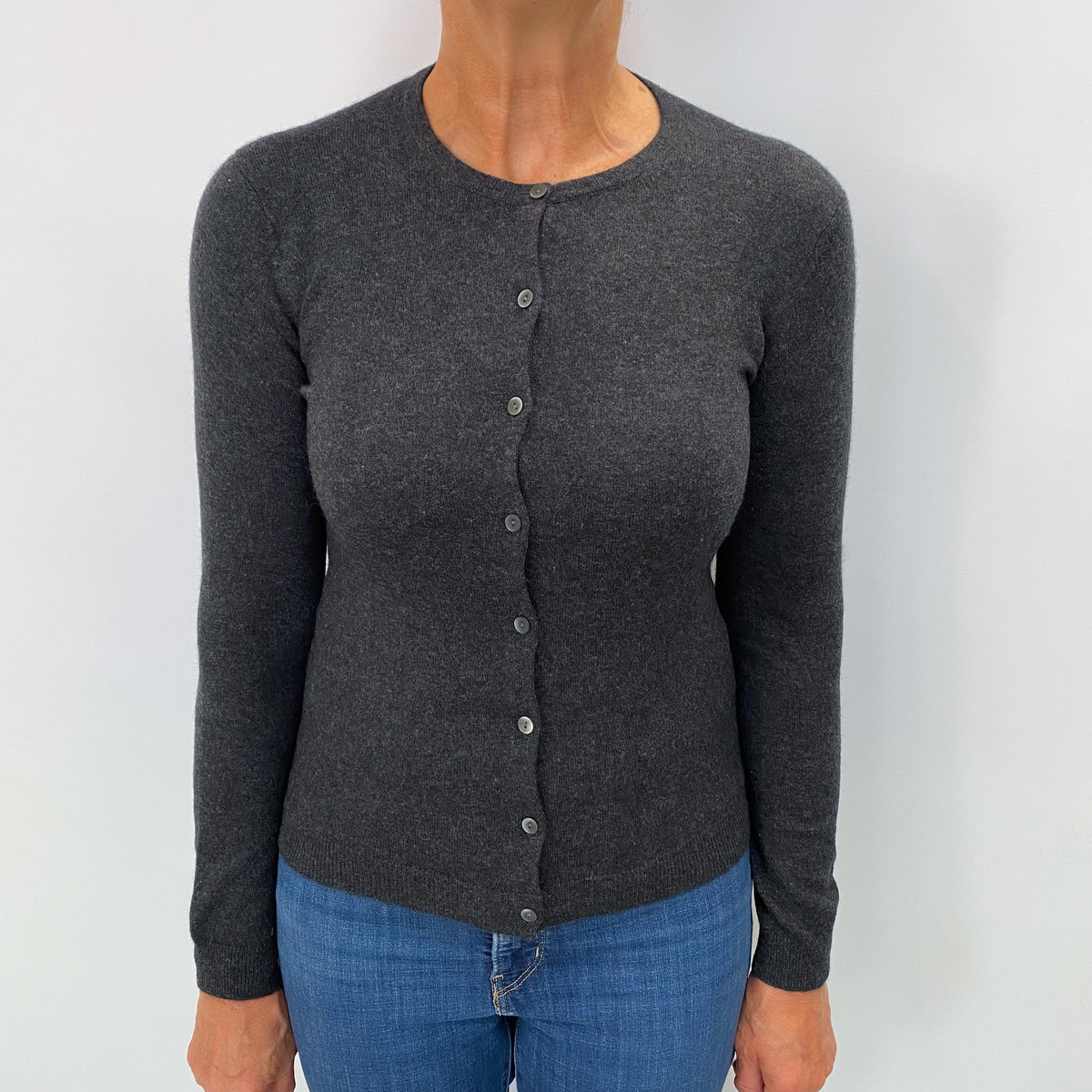 Charcoal Grey Cashmere Crew Neck Cardigan Medium