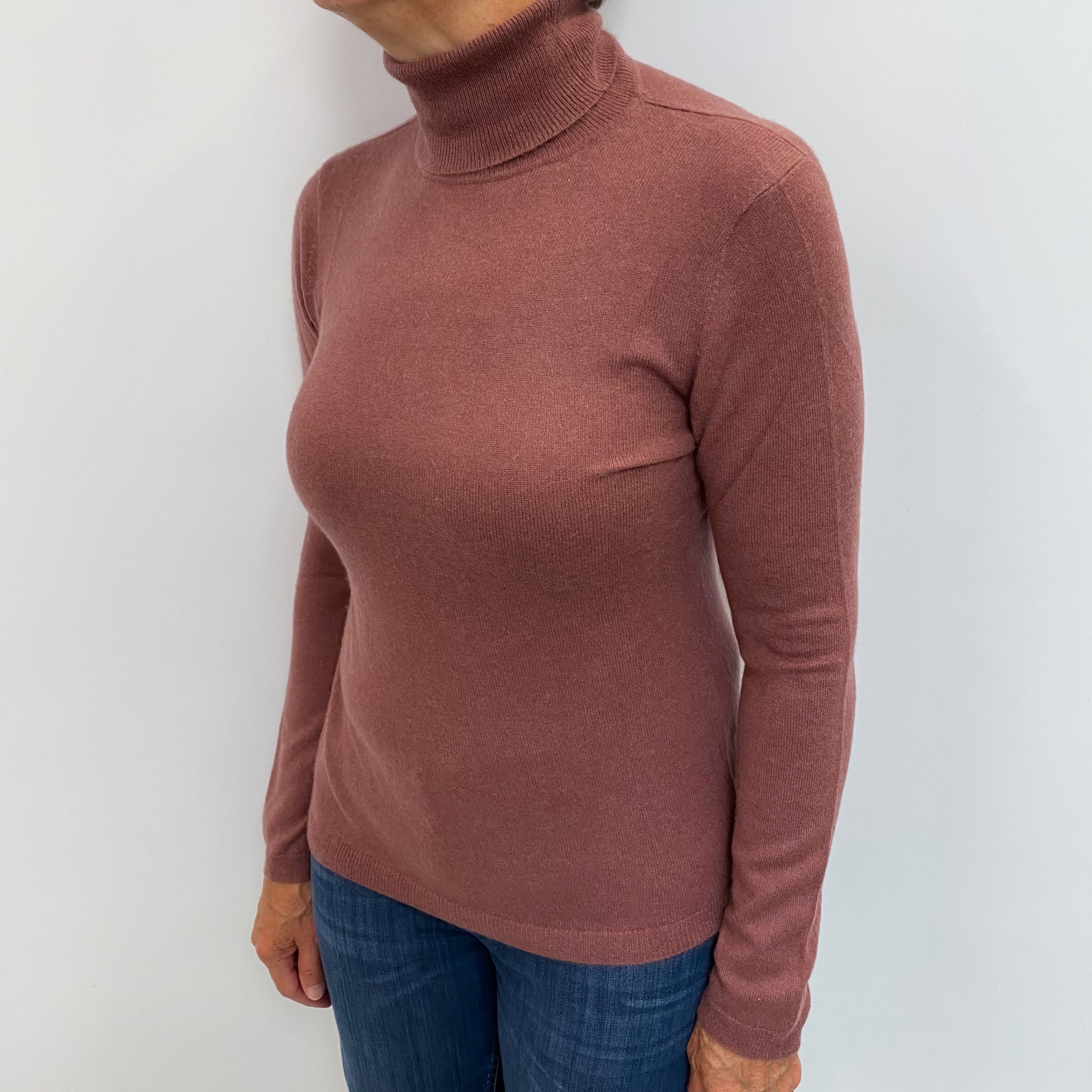 Mauve Pink Cashmere Polo Neck Jumper Medium