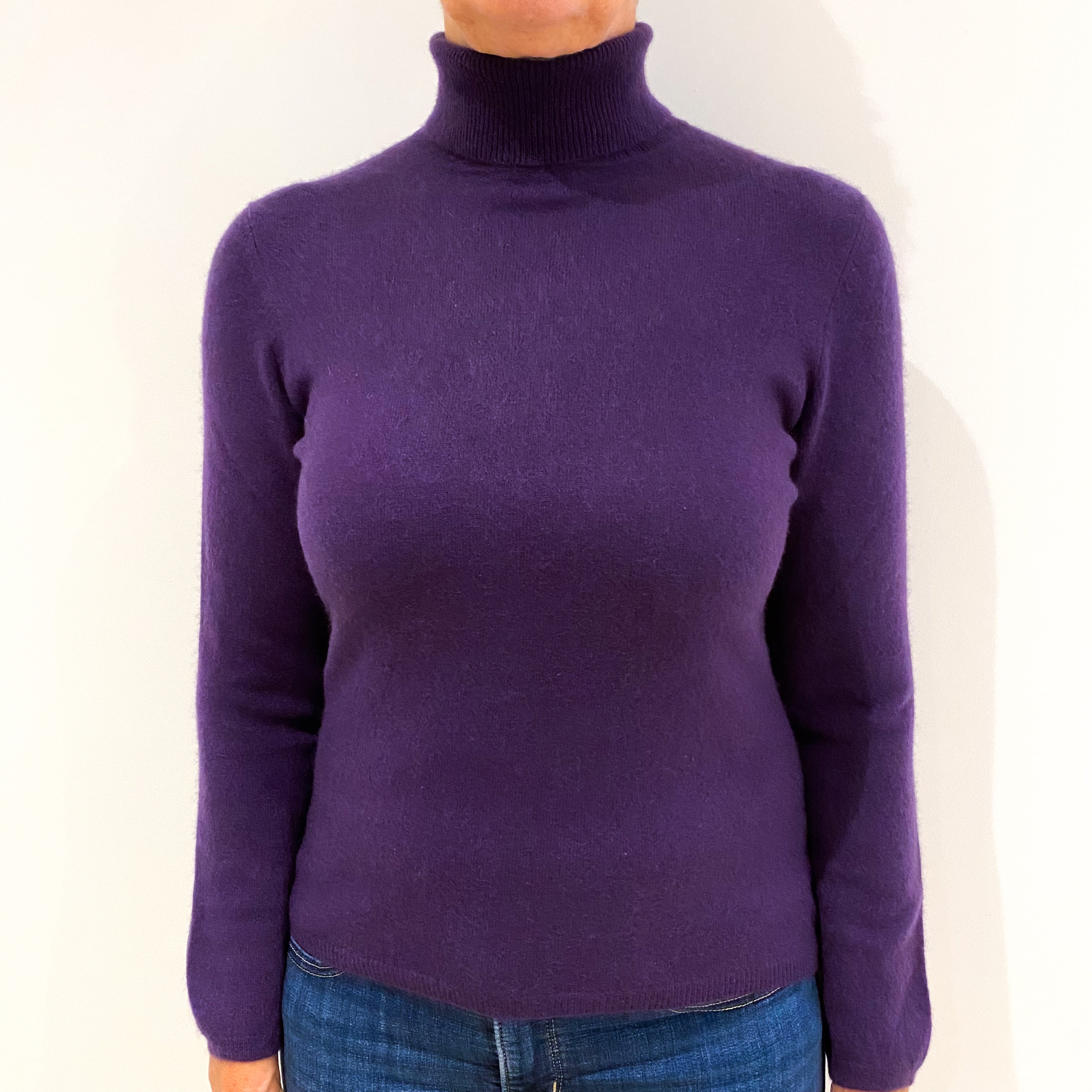 Grape Purple Cashmere Polo Neck Jumper Medium