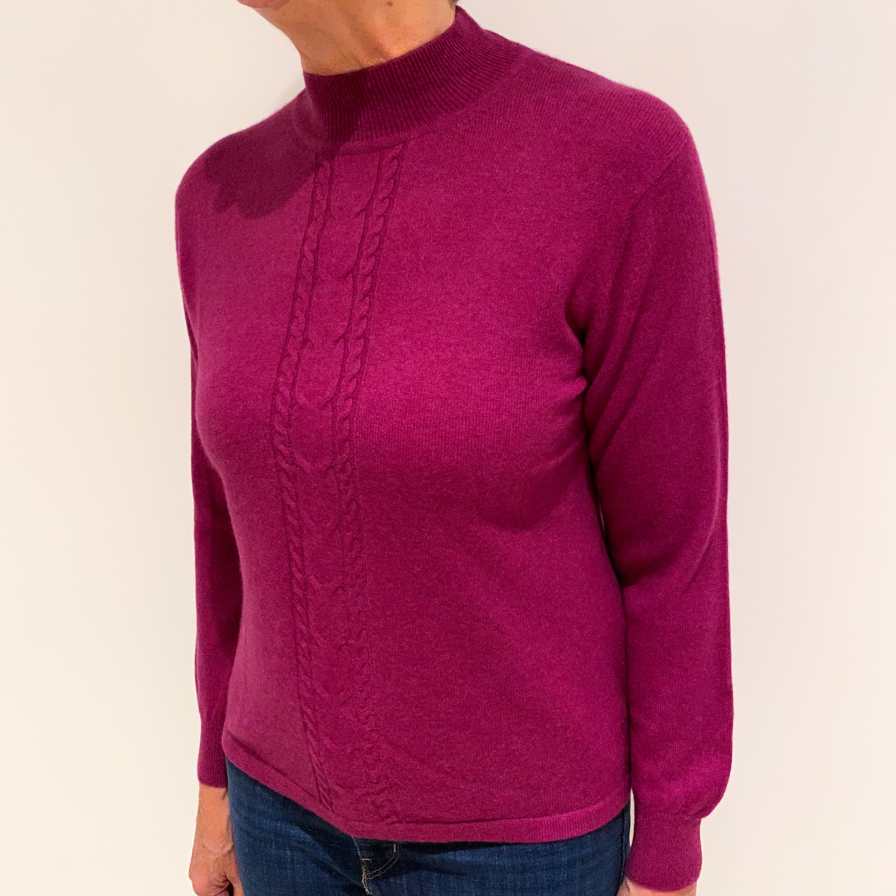 Rasberry Pink Cashmere Polo Neck Jumper Medium