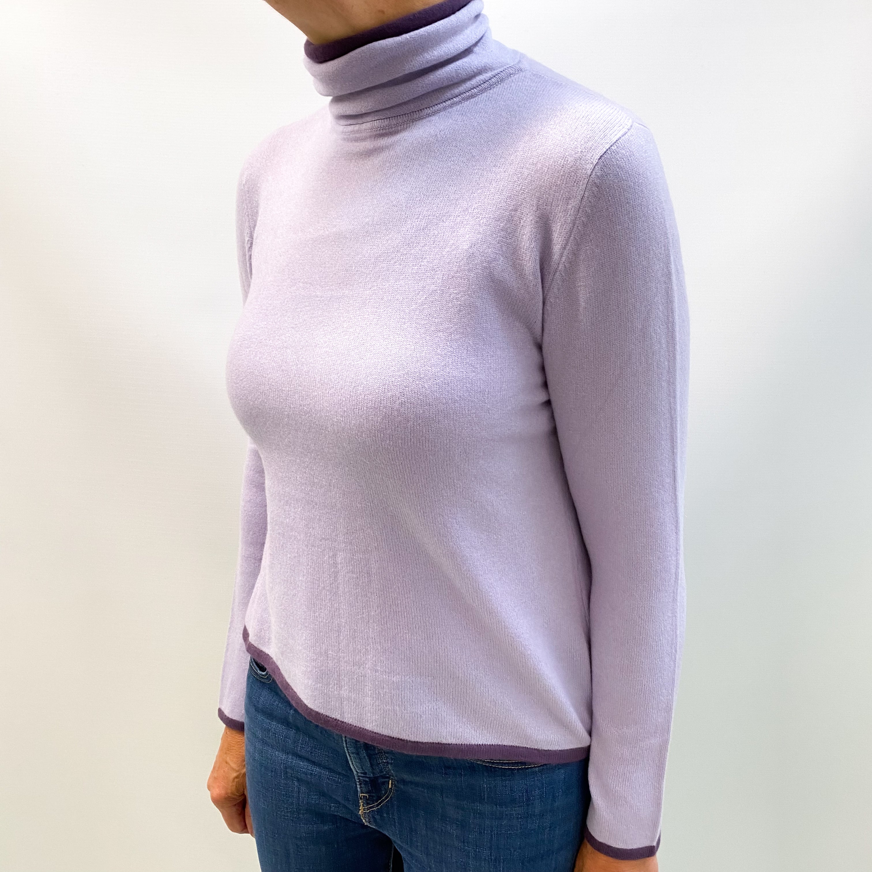 Lavender Purple Cashmere Polo Neck Jumper Medium