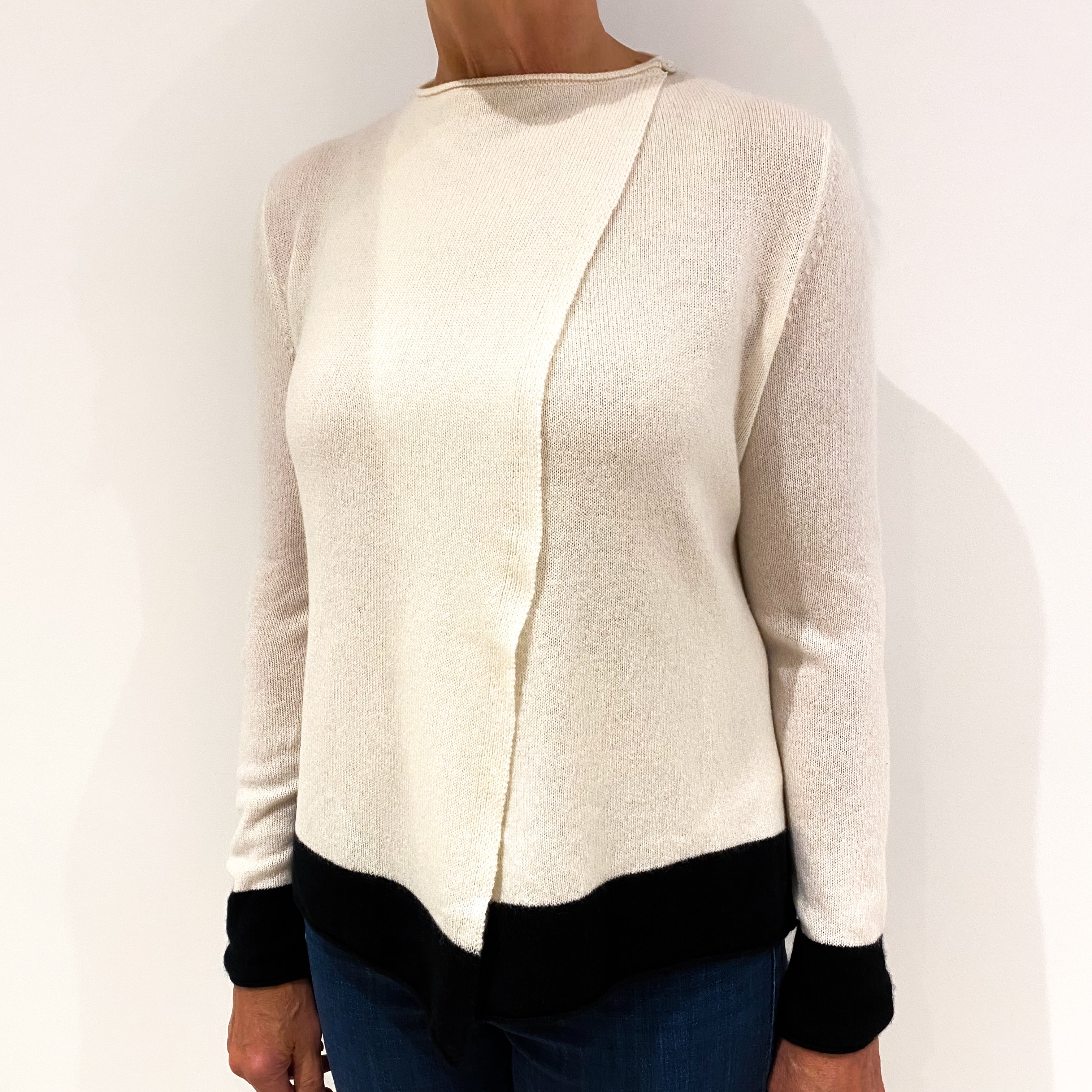 Cream Black Trim Cashmere Swing Cardigan Medium