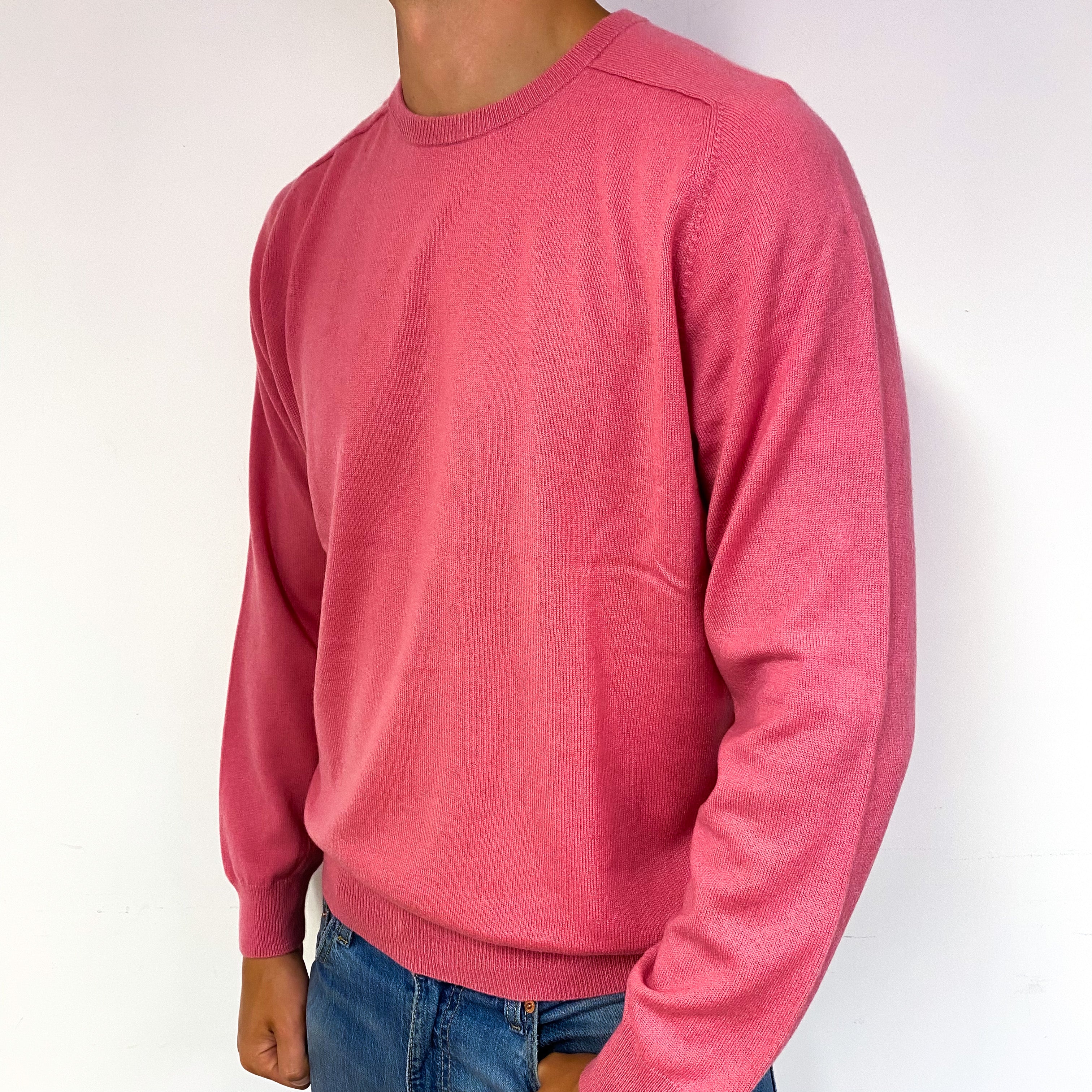 Men's Raspberry Smoothie Pink Cashmere Crew Neck Jumper XXL