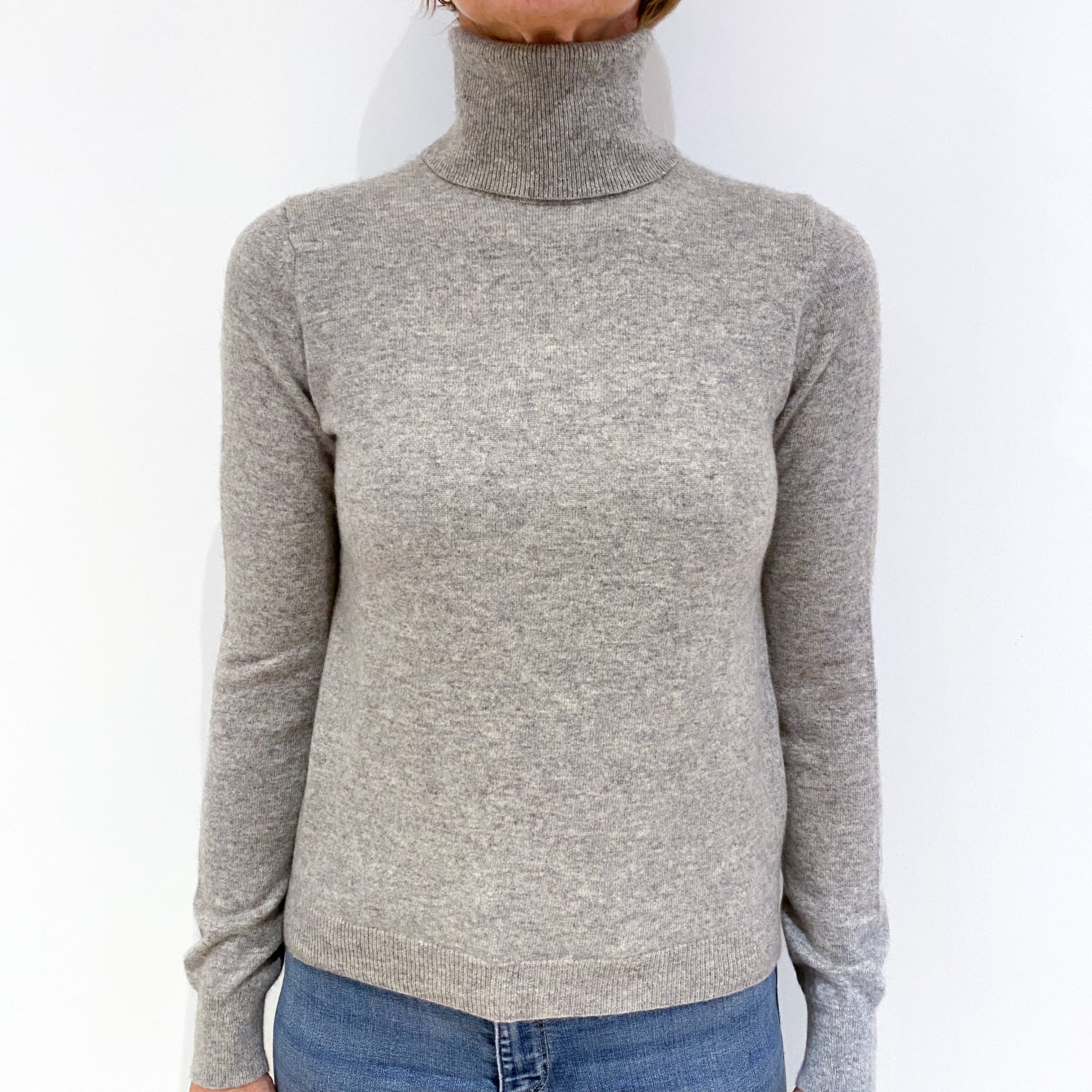 Smoke Grey Cashmere Polo Neck Jumper Small