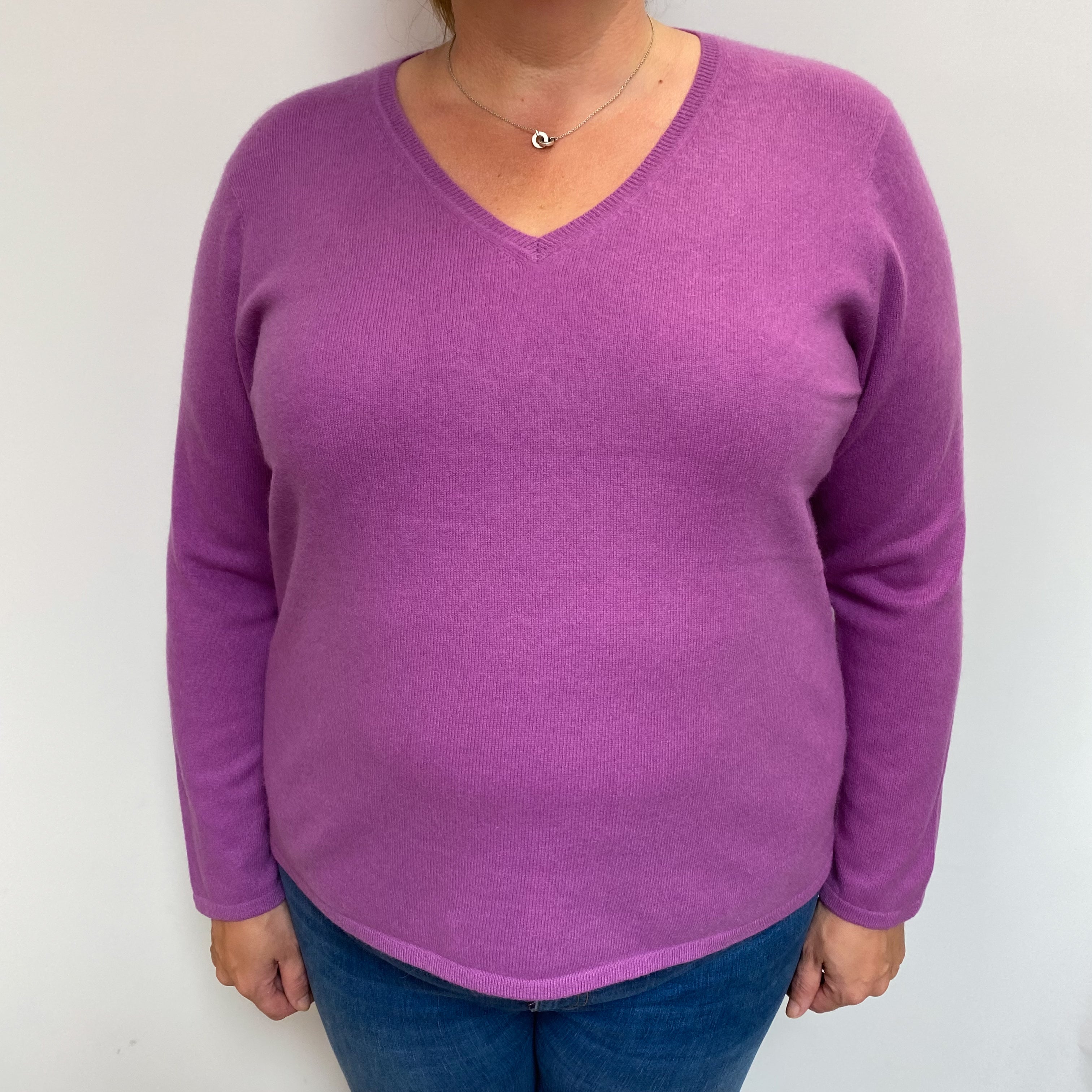 Magenta Purple Cashmere V Neck Jumper Extra Large