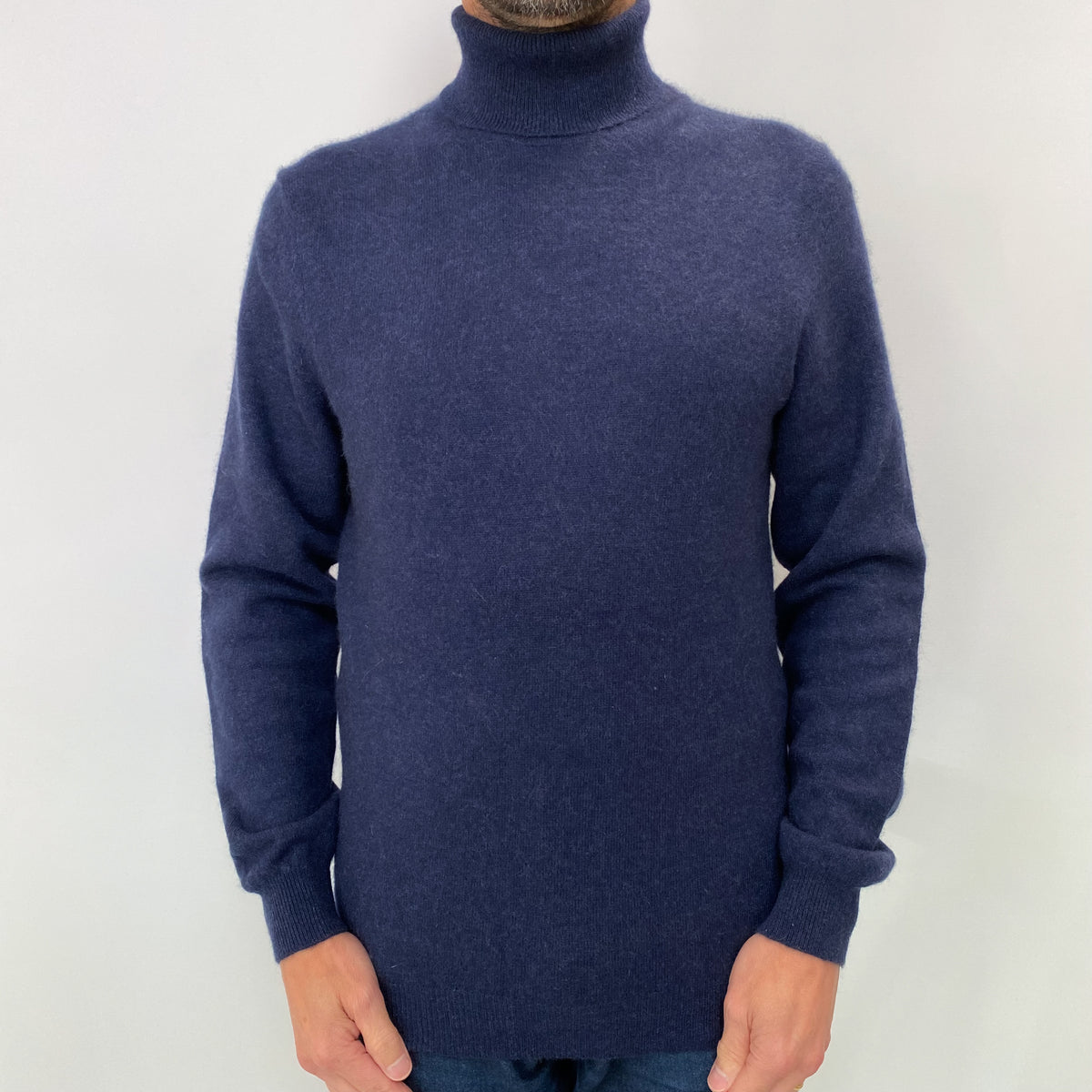 Midnight Navy Men's Cashmere Polo Neck Jumper Small