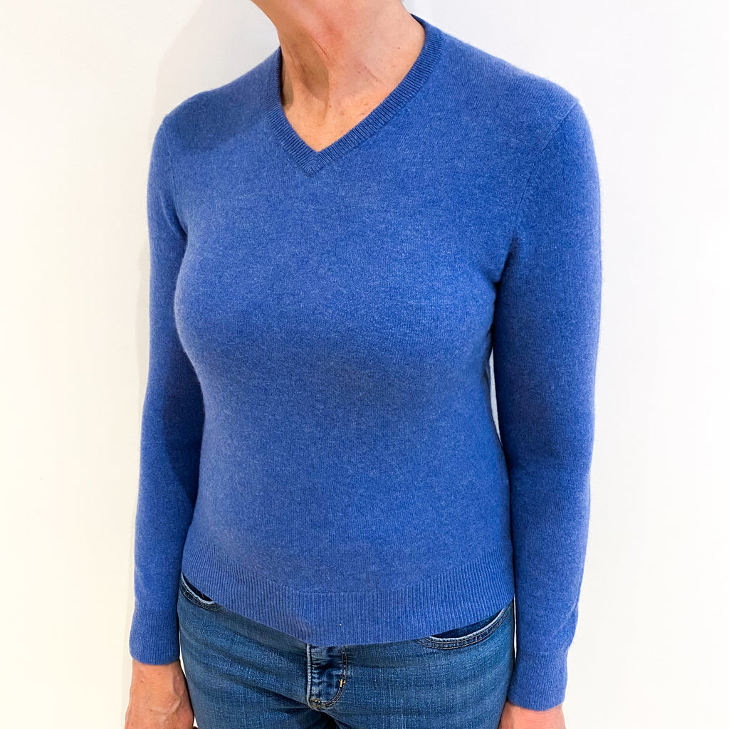 Tanzanite Blue Cashmere V Neck Jumper Medium