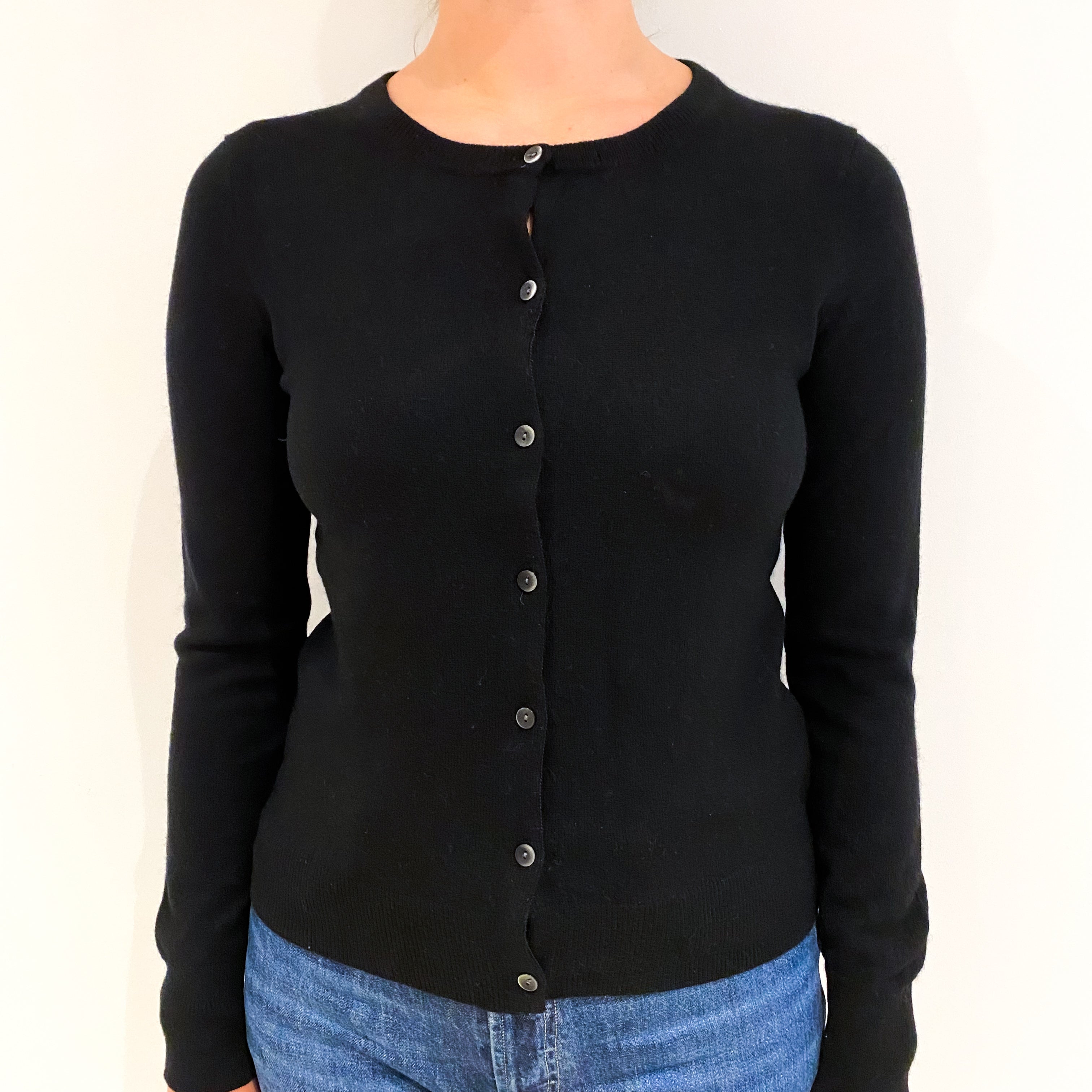 Black Cashmere Crew Neck Cardigan Small