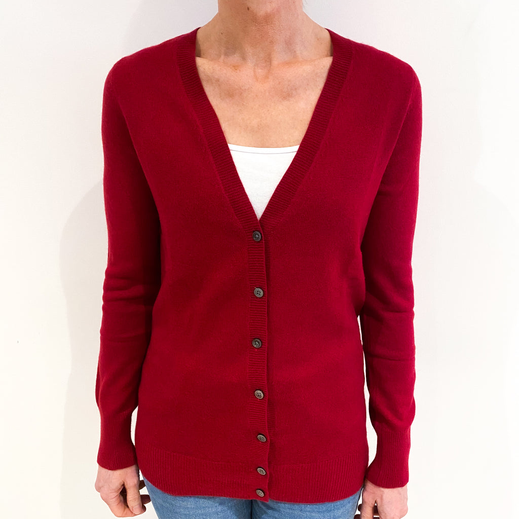 Crimson Red Cashmere V Neck Cardigan Small