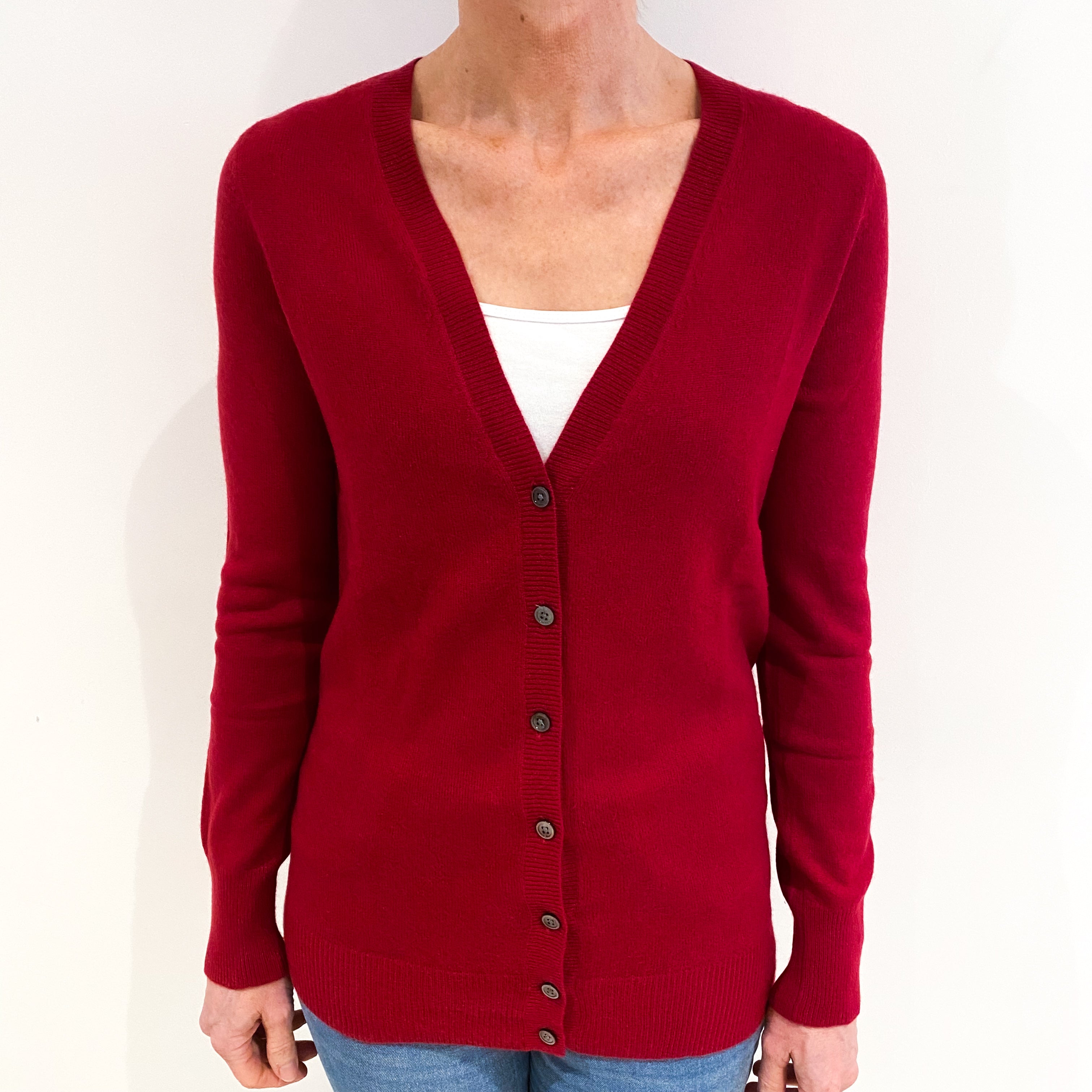 Crimson Red Cashmere V Neck Cardigan Small