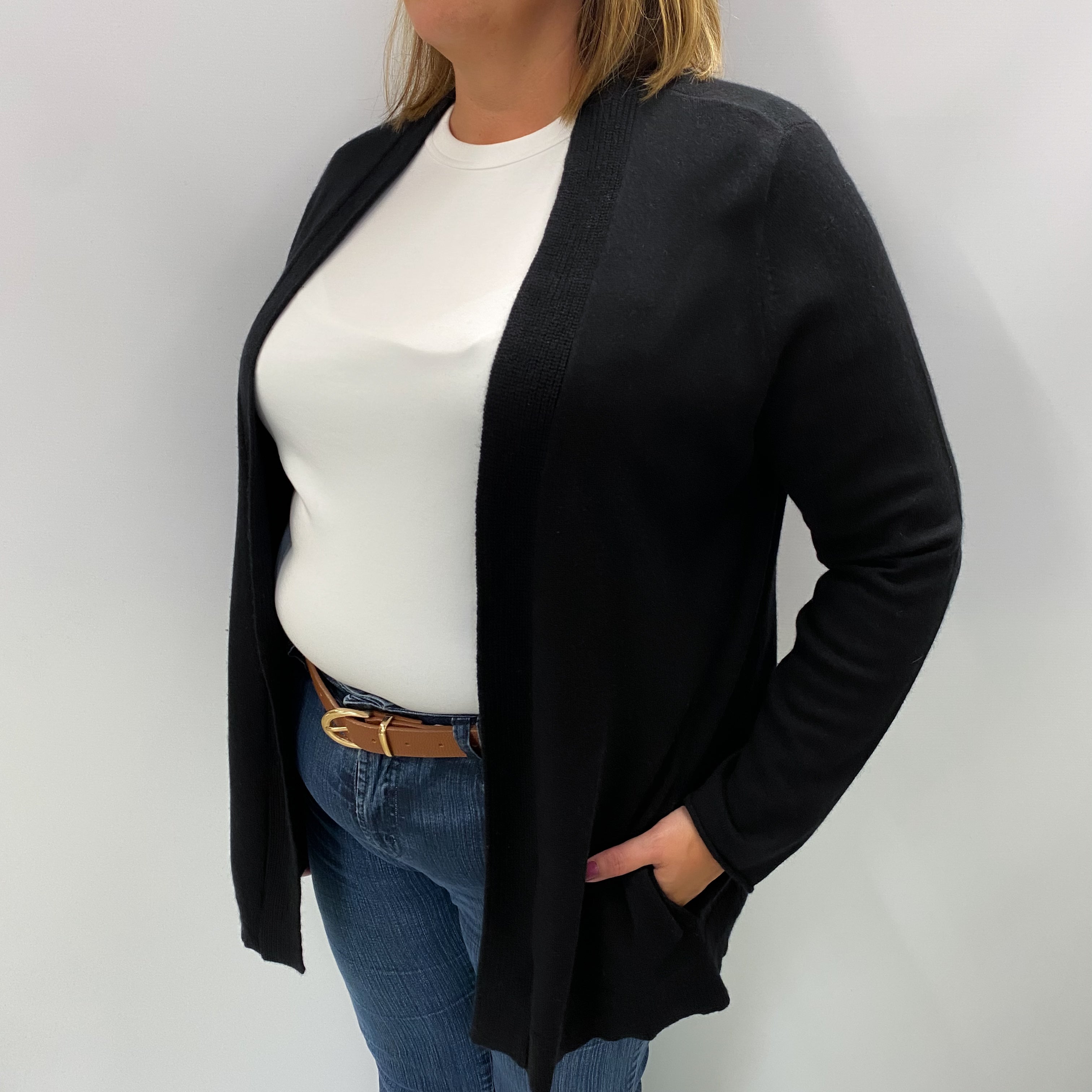 Black Cashmere Edge To Edge Cardigan Extra Large