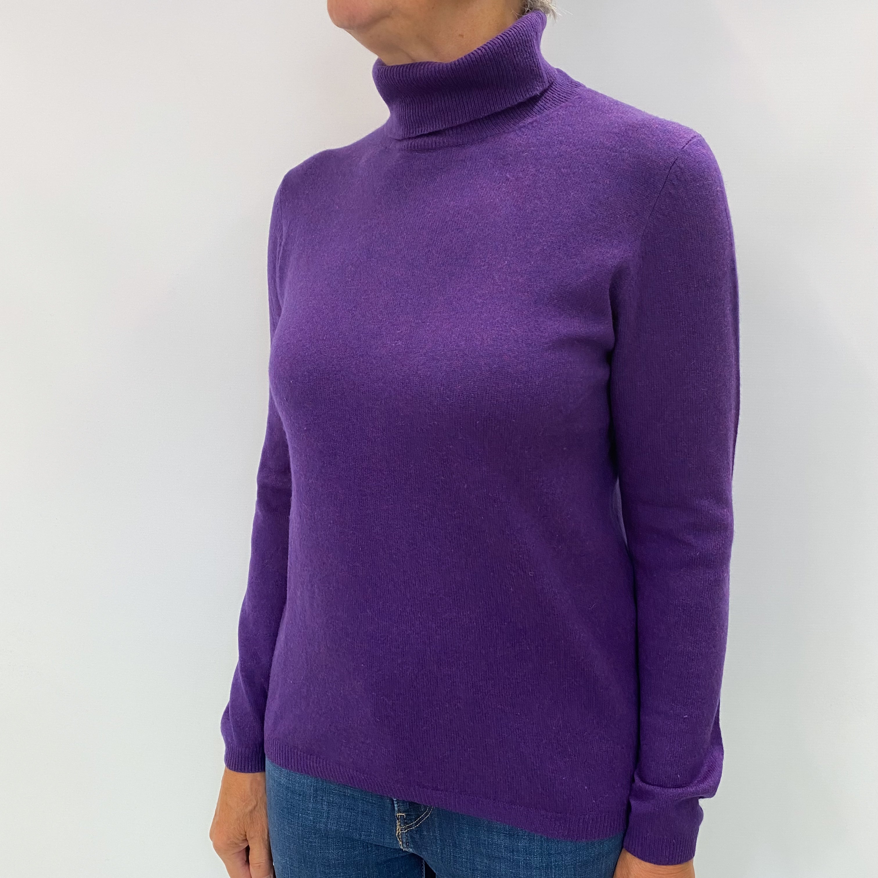 Blueberry Purple Cashmere Polo Neck Jumper Medium