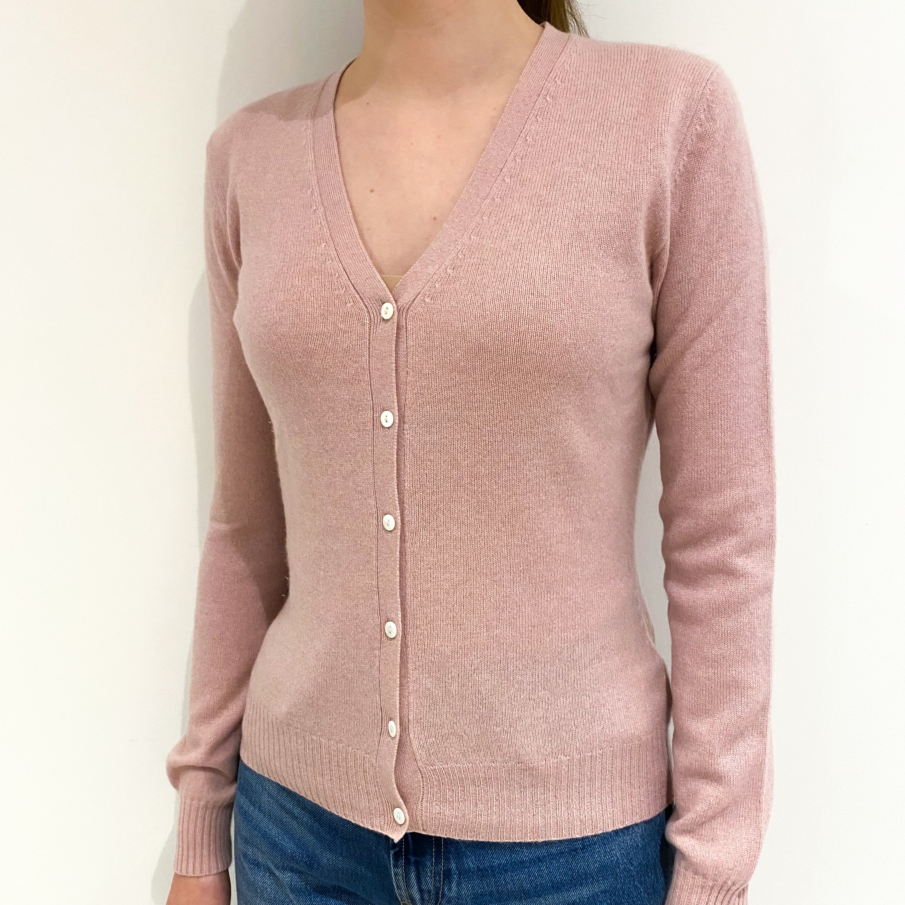 Blush Pink Cashmere V-Neck Cardigan Extra Small