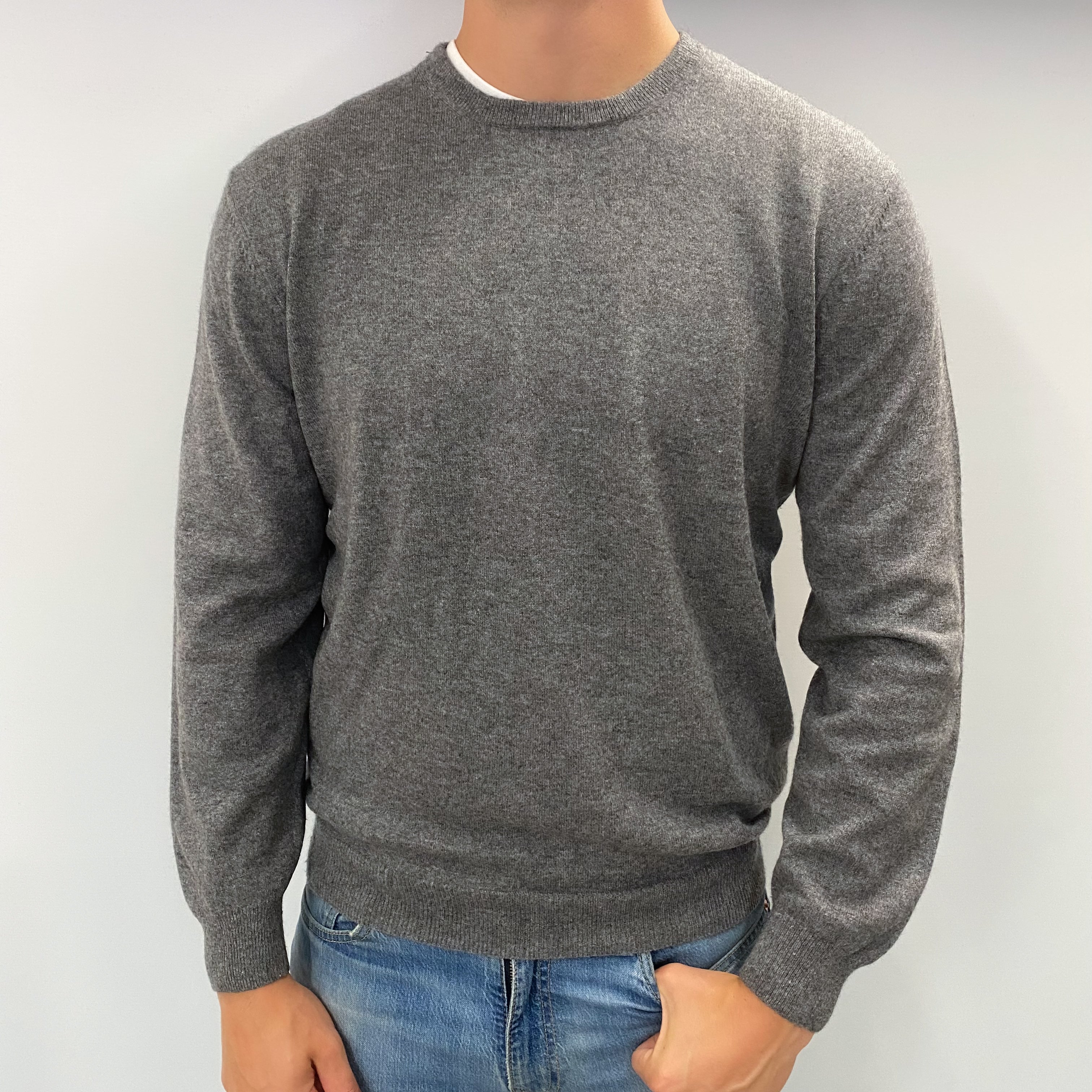 Men's Slate Grey Cashmere Crew Neck Jumper XL