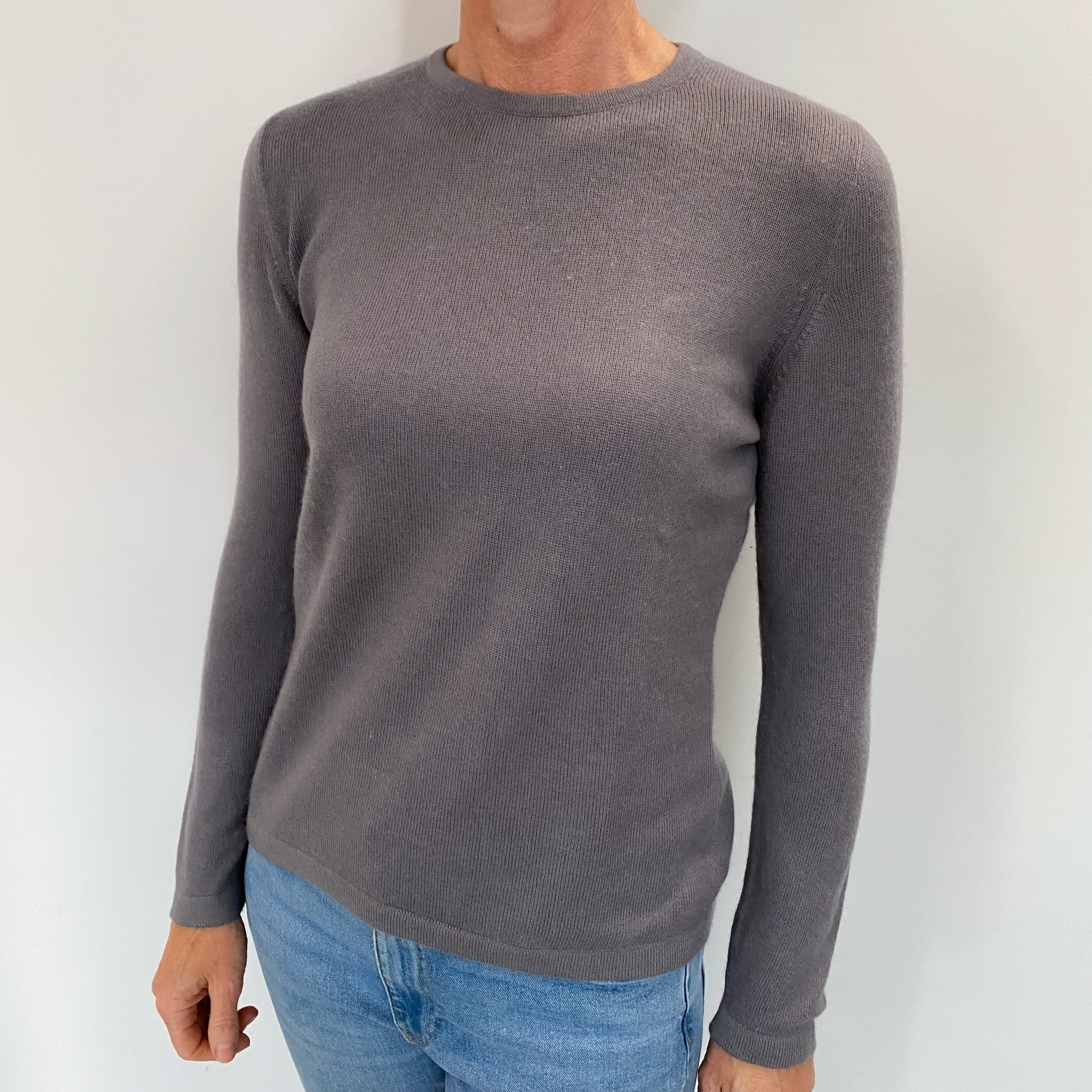 Slate Grey Cashmere Crew Neck Jumper Small