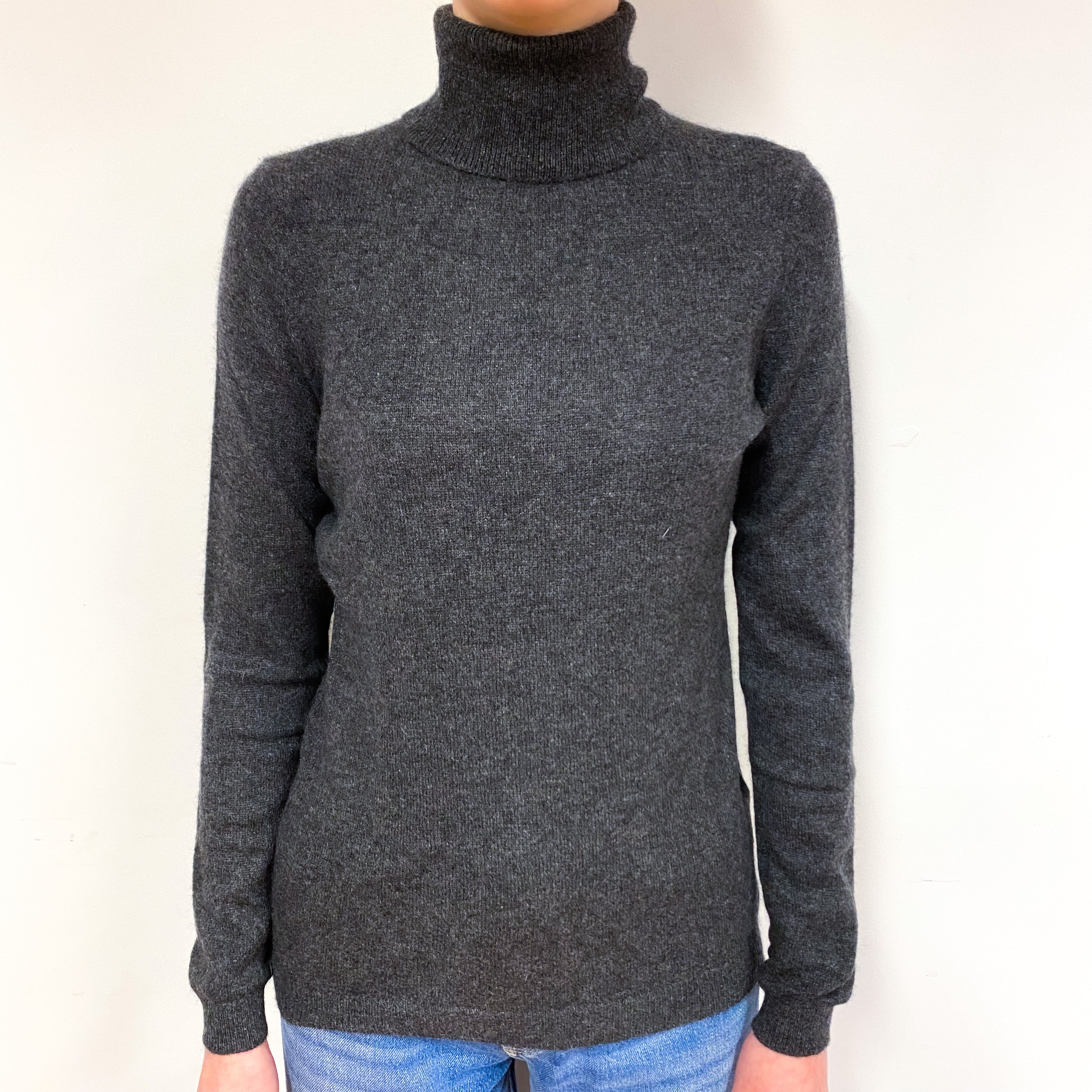 Slate Grey Cashmere Polo Neck Jumper Extra Small