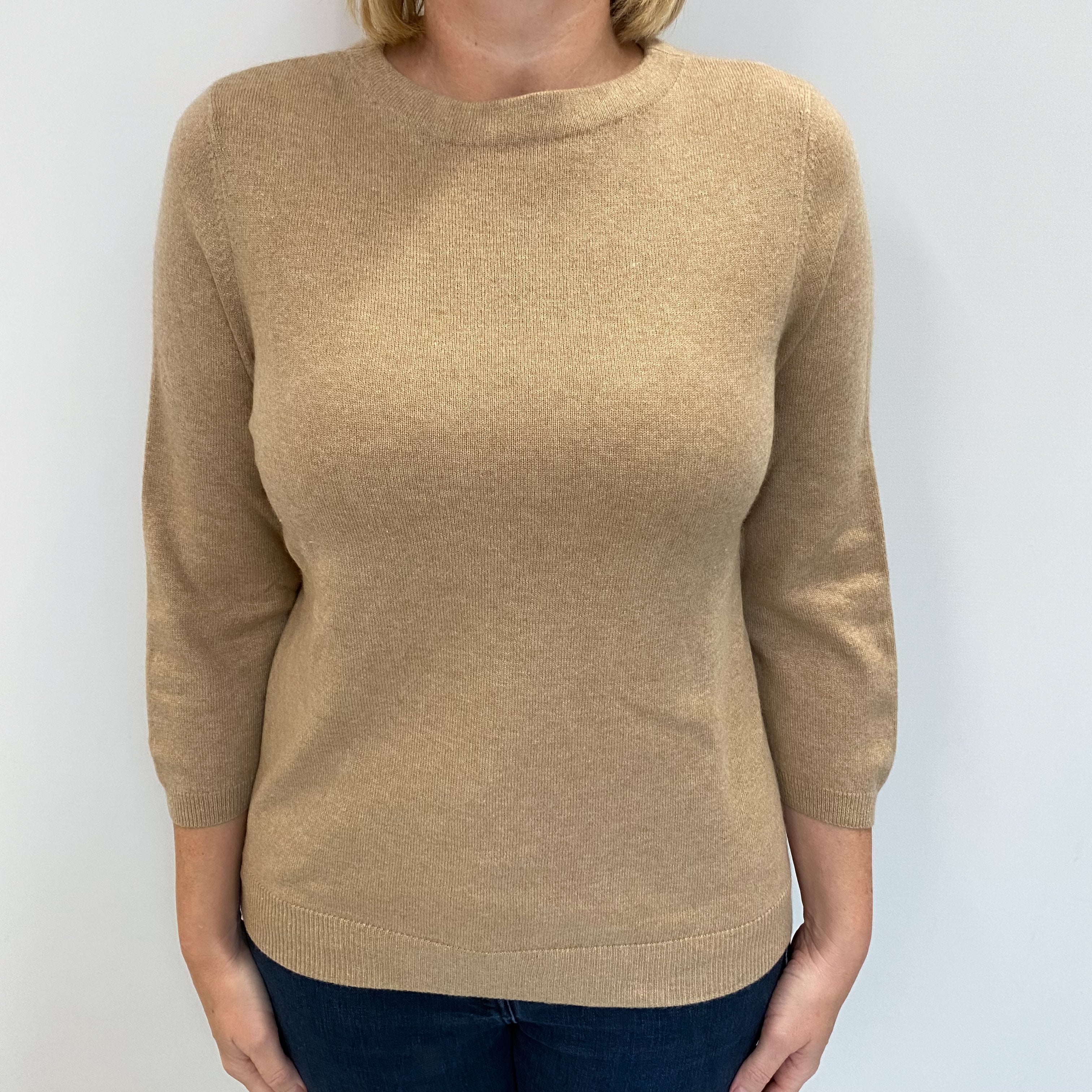 Sand Beige Cashmere Crew Neck Jumper Large