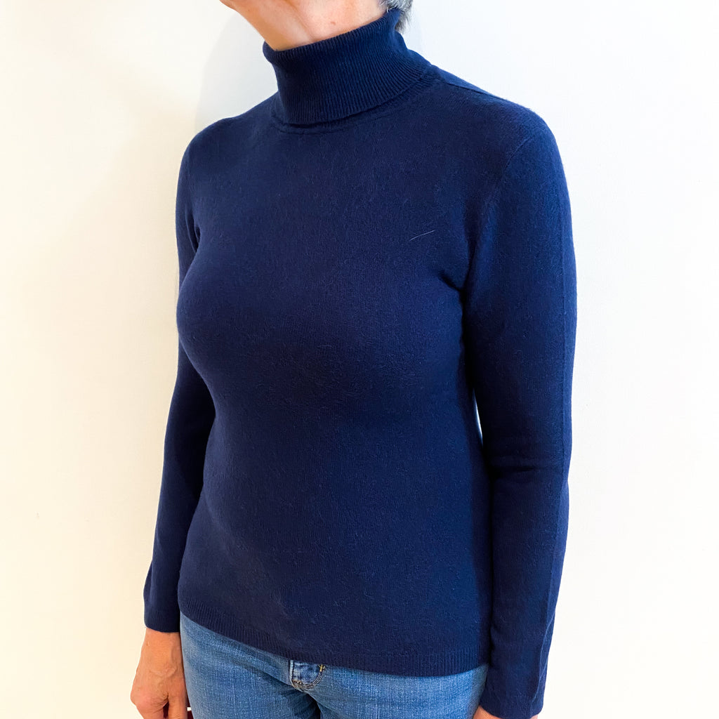 Midnight Blue Cashmere Polo Neck Jumper Medium