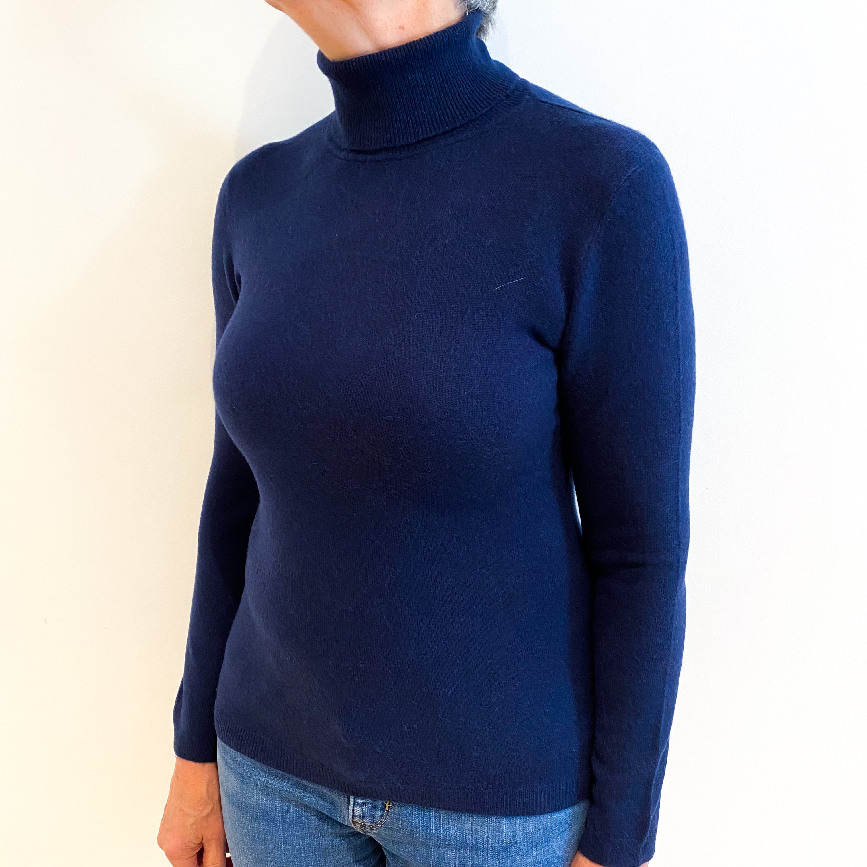 Midnight Blue Cashmere Polo Neck Jumper Medium