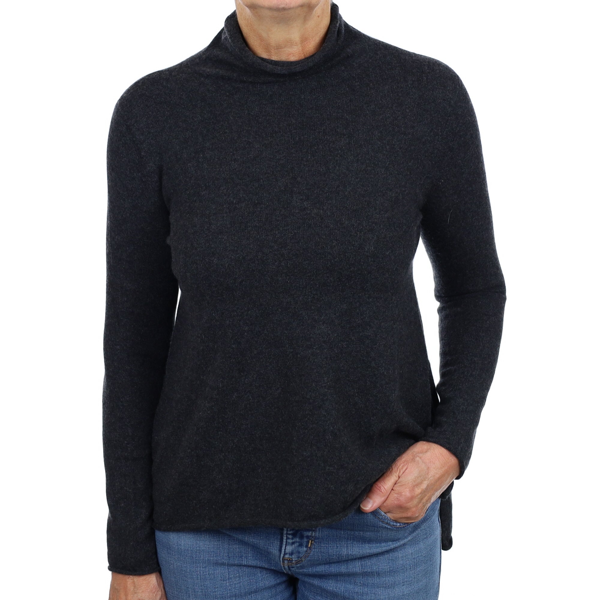 Charcoal Grey Cashmere Funnel Neck Jumper Medium