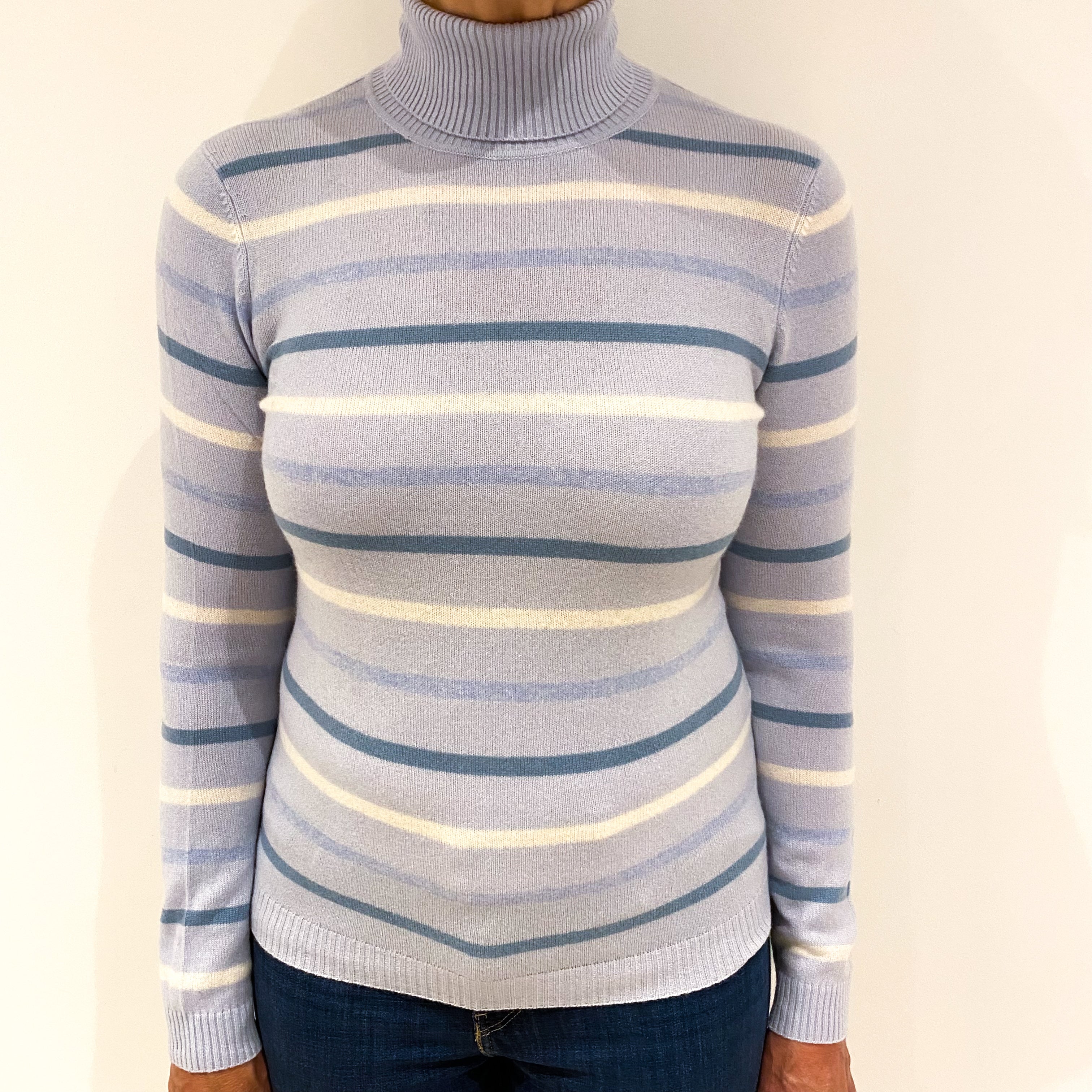 Powder Blue Cashmere Polo Neck Jumper Medium