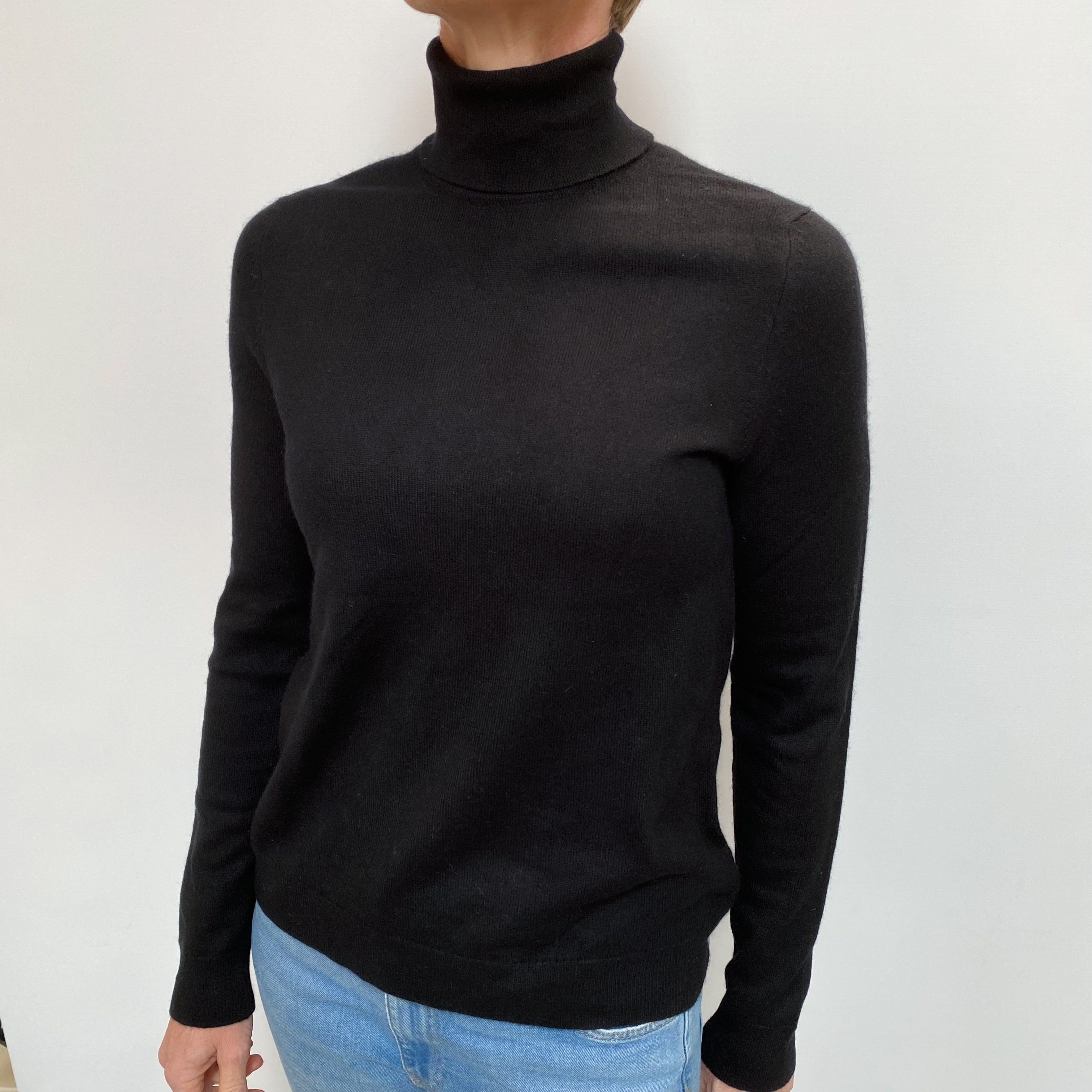 Black Cashmere Polo Neck Jumper Small