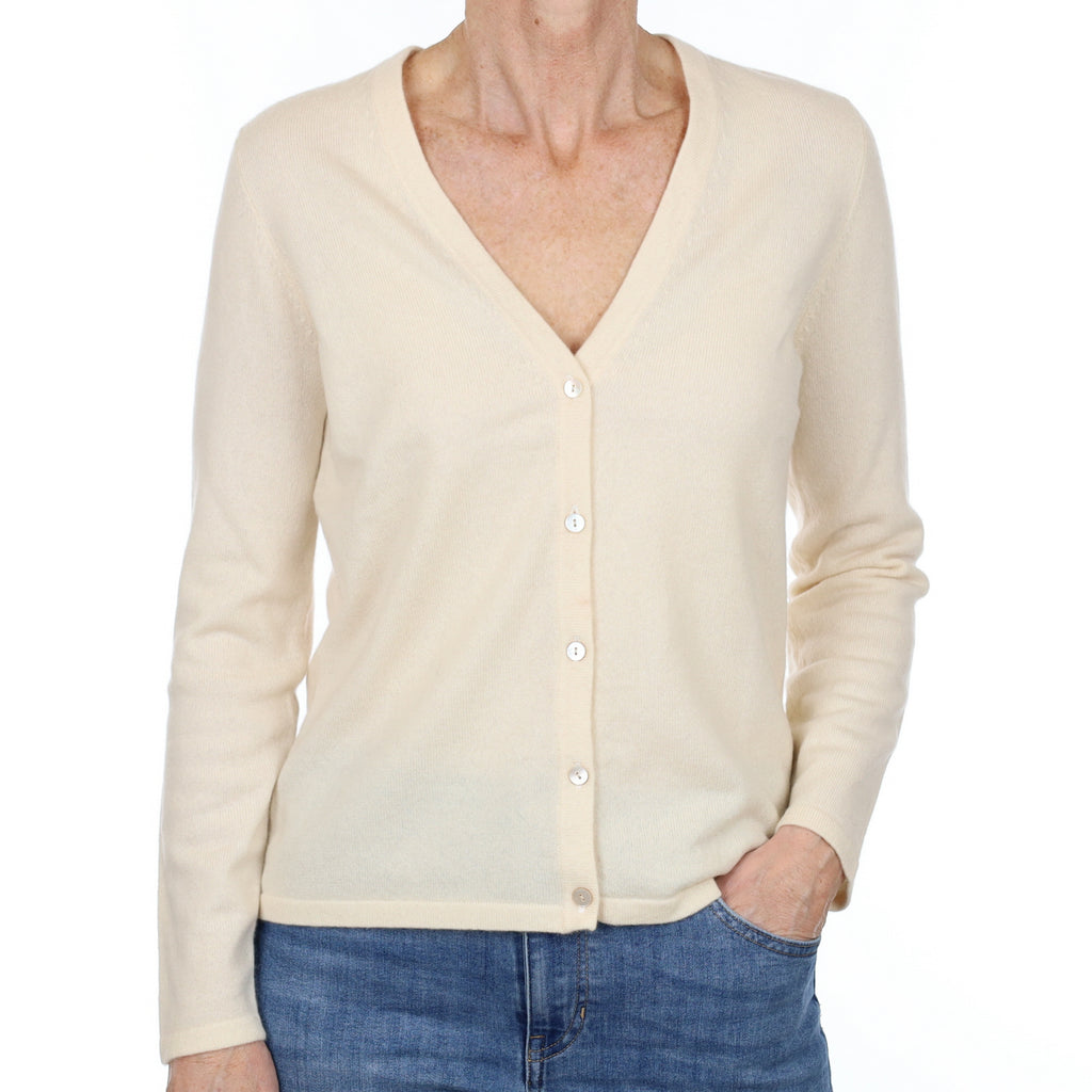 Vanilla Cream Cashmere V Neck Cardigan Small