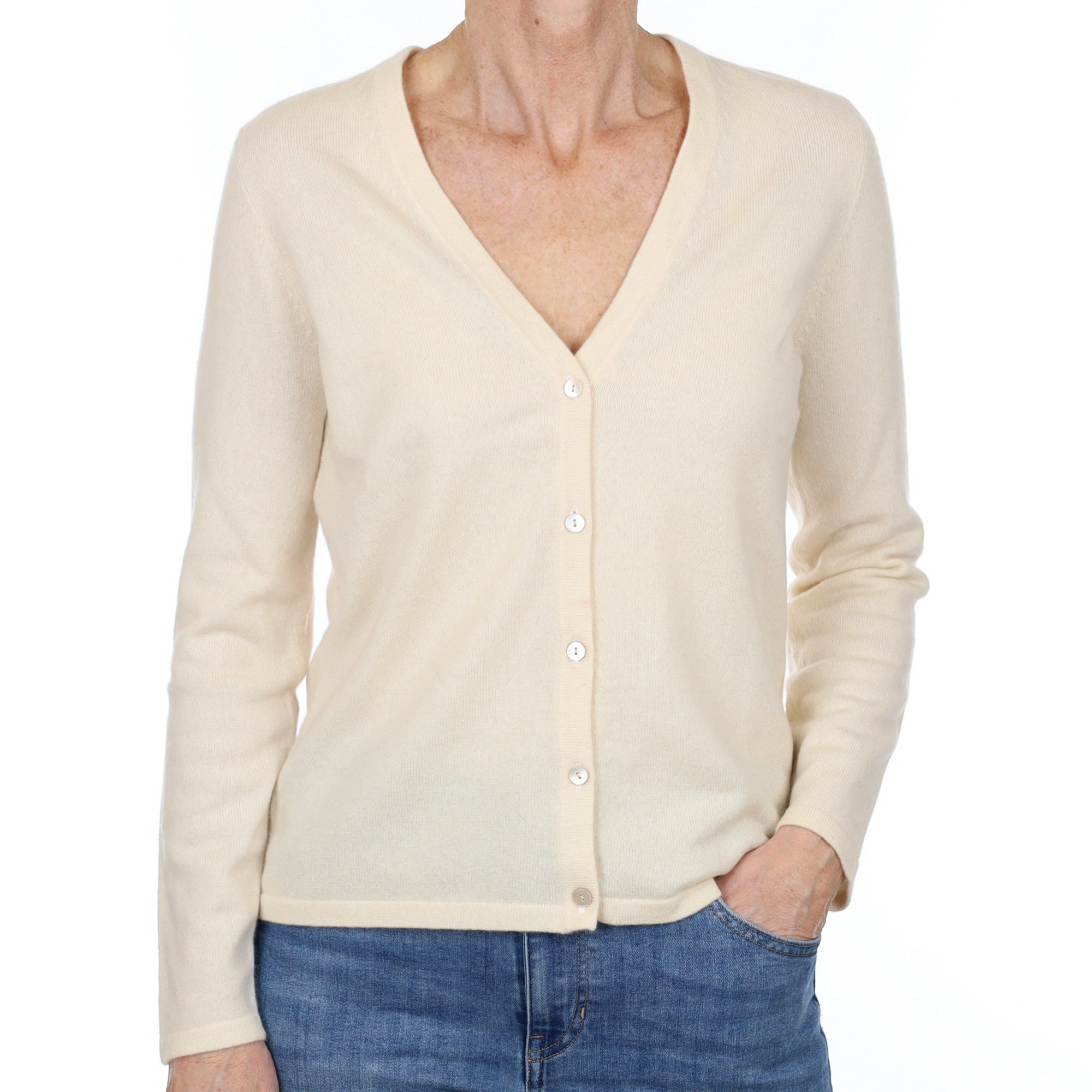 Vanilla Cream Cashmere V Neck Cardigan Small