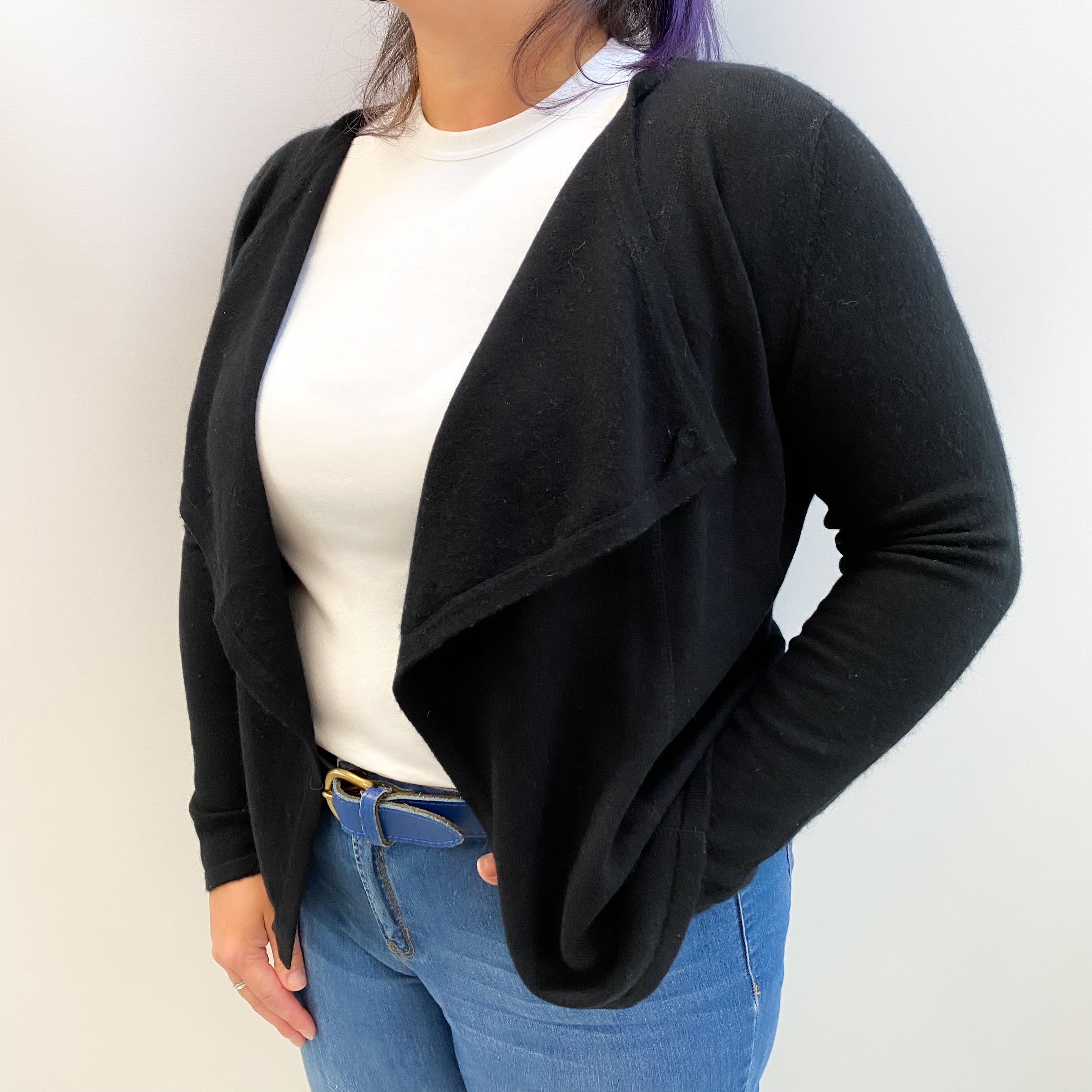 Black Cashmere Waterfall Edge Cardigan Large