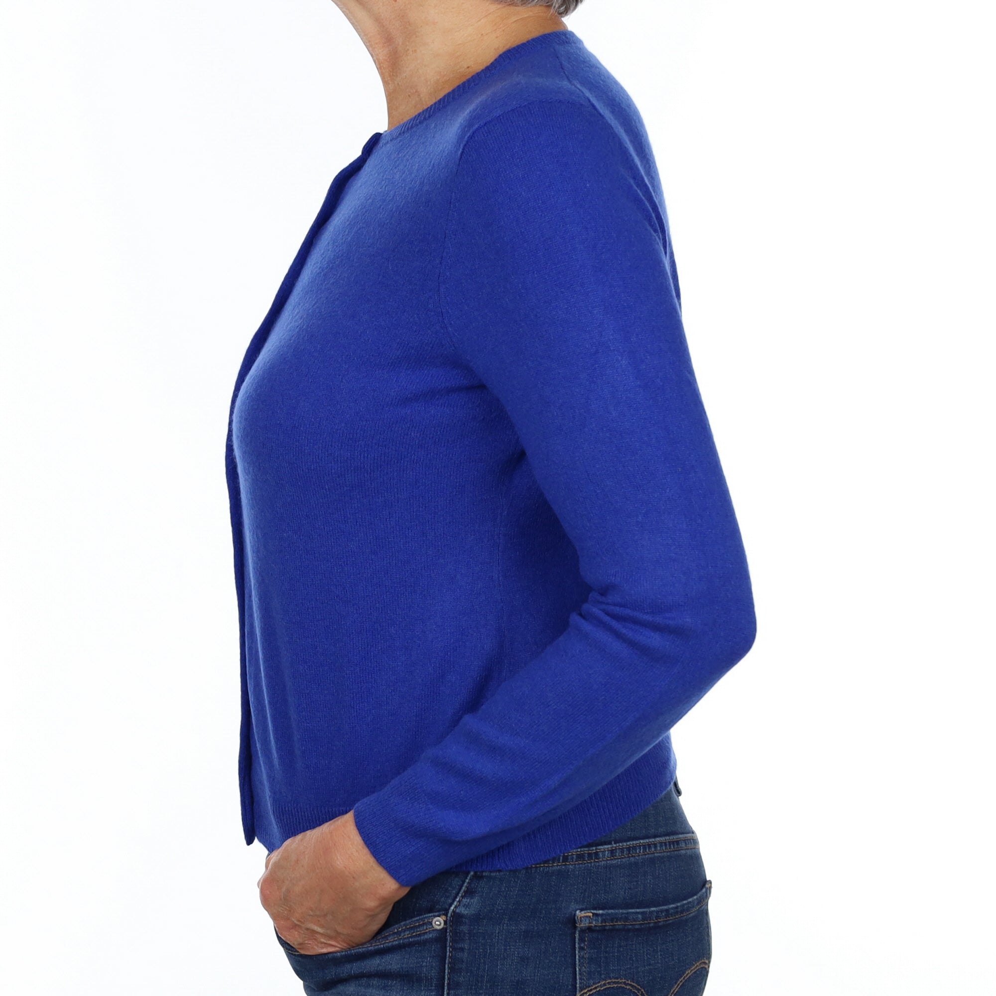 Cobalt Blue Cashmere Crew Neck Cardigan Medium