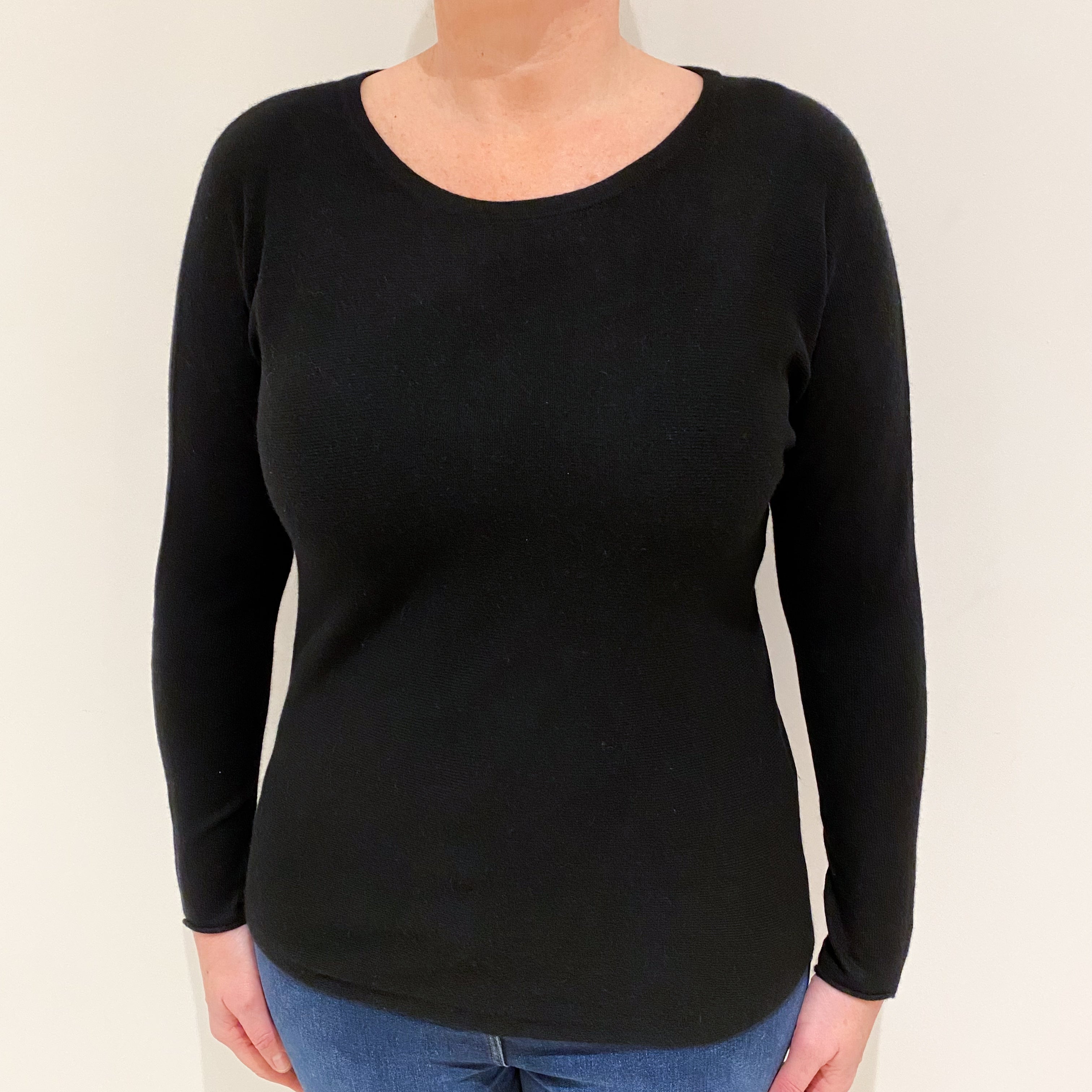 Black Cashmere Batwing Crew Neck Jumper Large