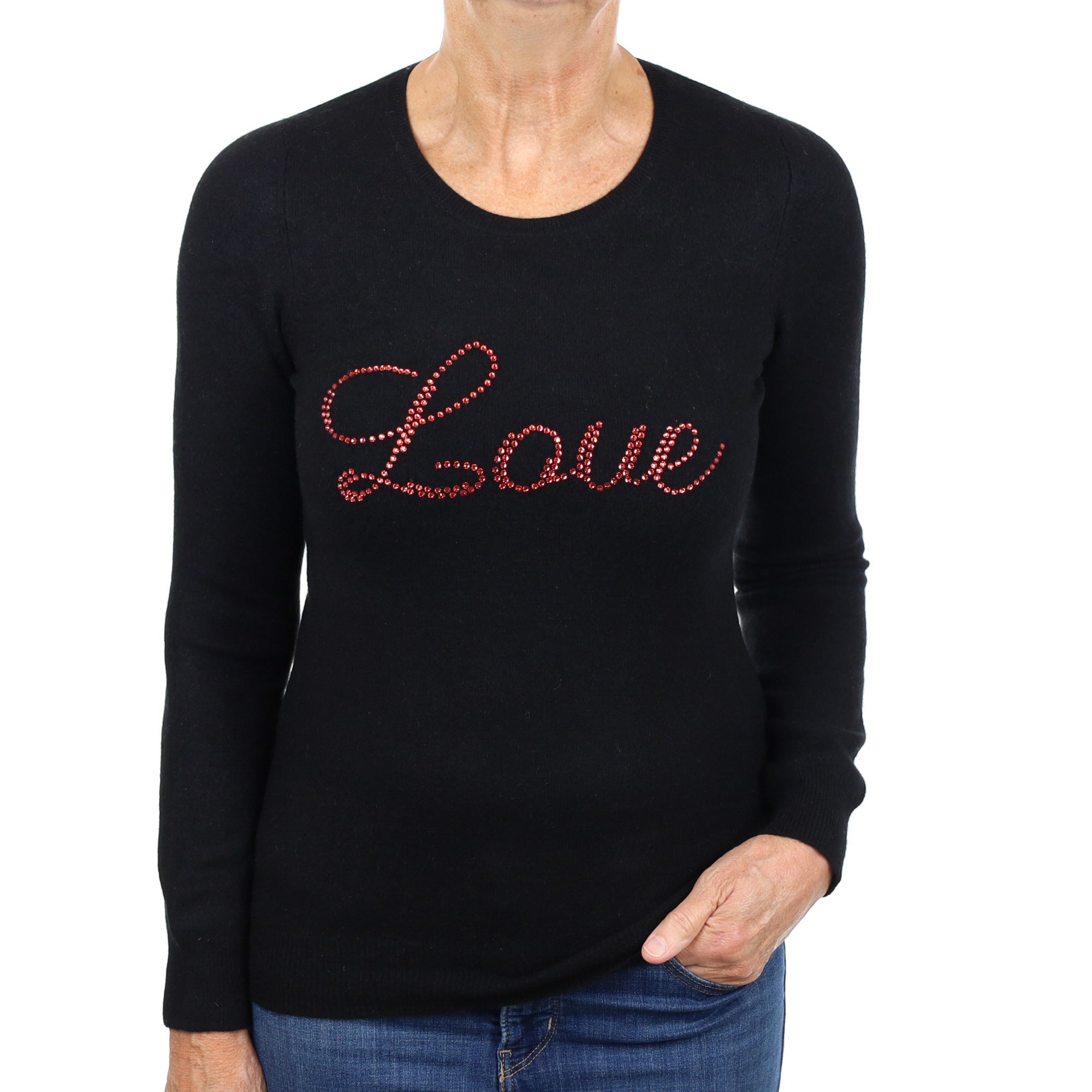 Black Slogan Embellished Cashmere Crew Neck Jumper Medium
