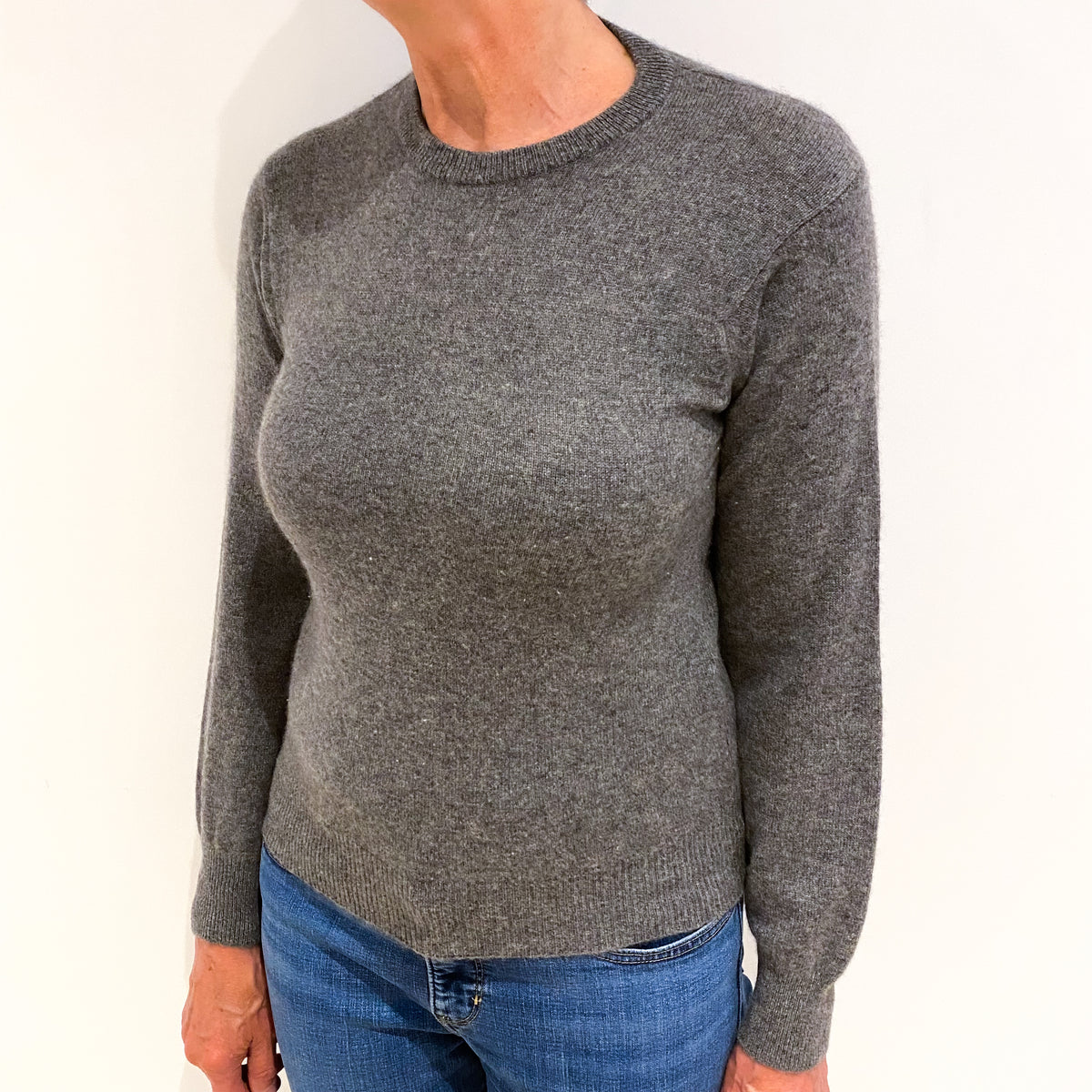 Ash Grey Cashmere Crew Neck Jumper Medium