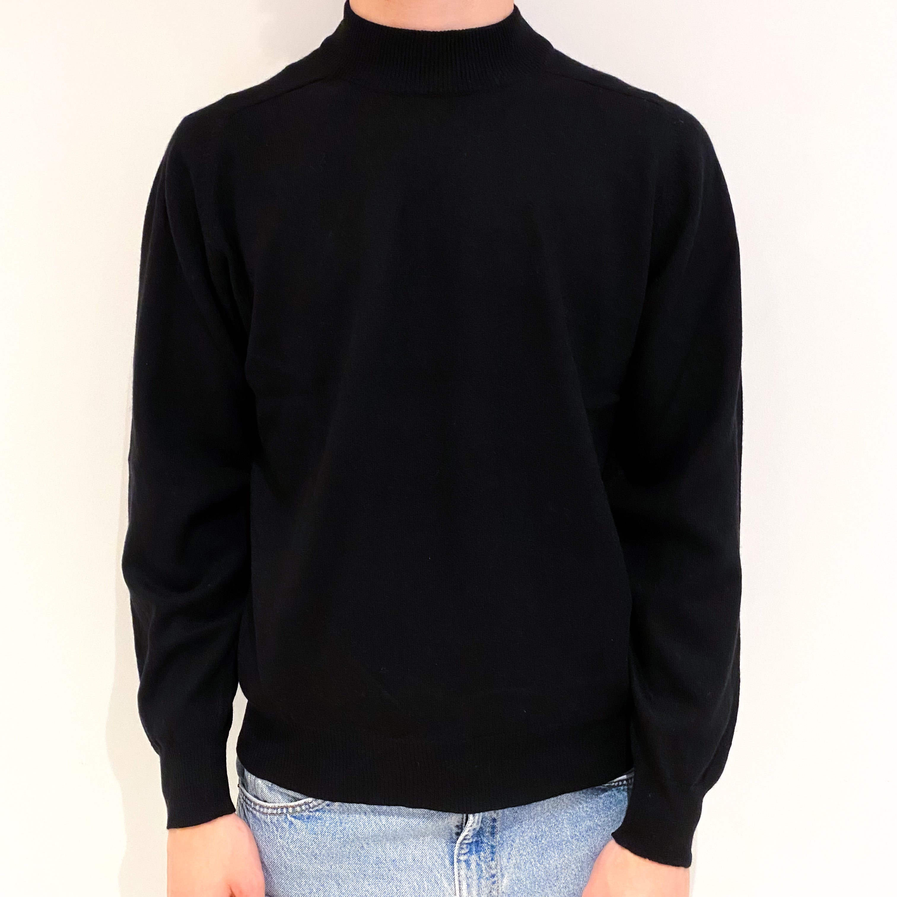 Men's Black Cashmere Turtle Neck Jumper Medium