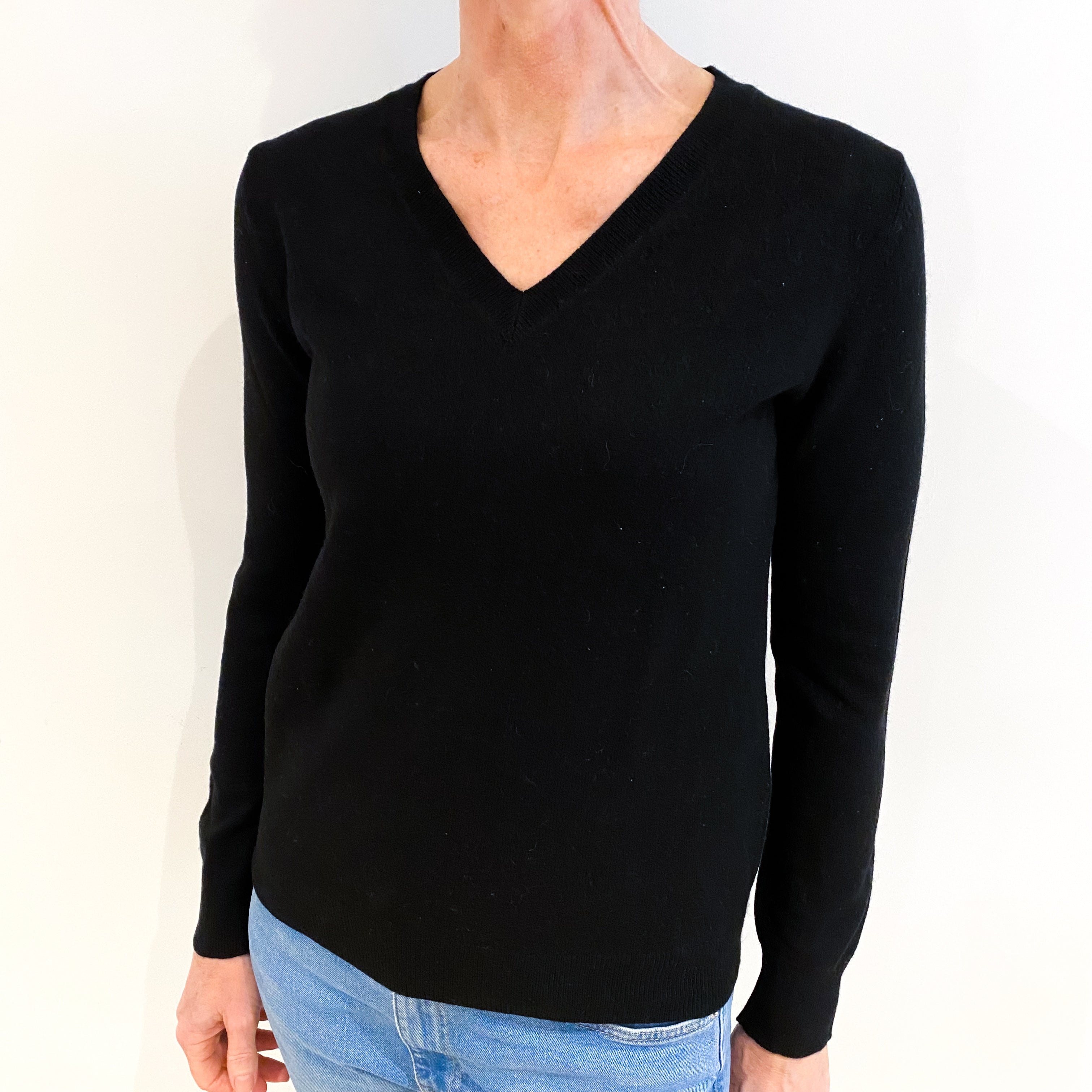 Black Cashmere V Neck Jumper Small