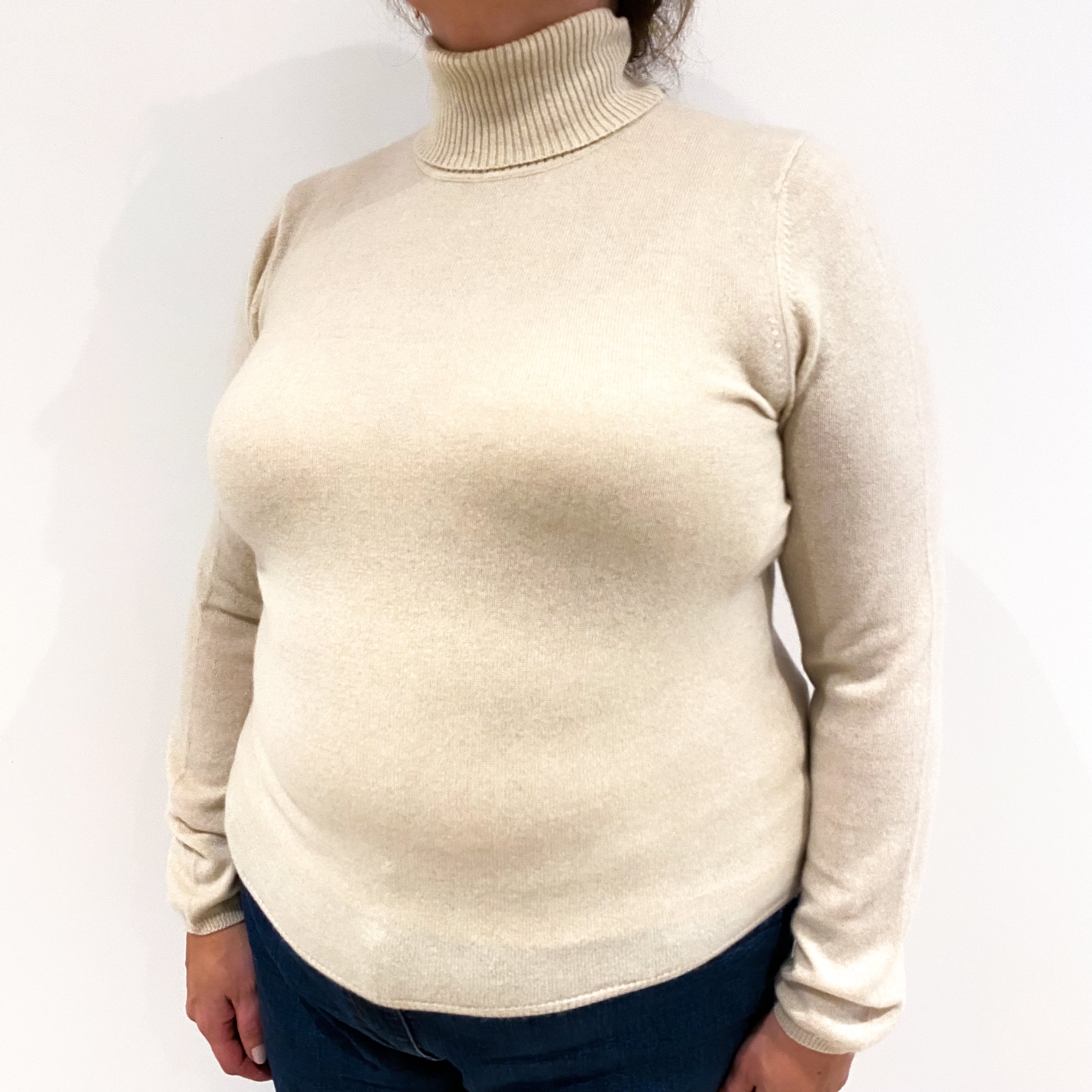 Oatmeal Cashmere Polo Neck Jumper Extra Large