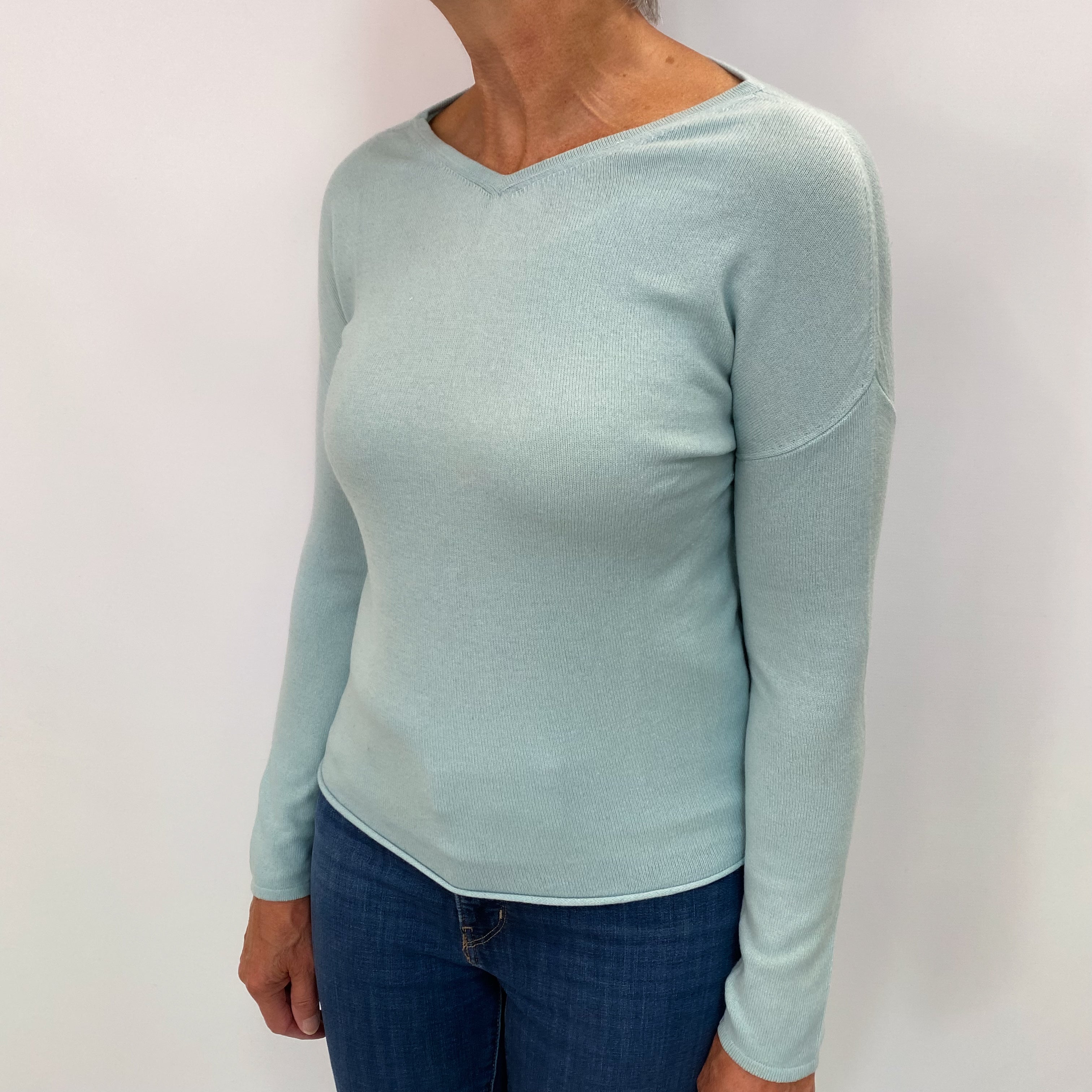 Opal Blue Cashmere V Neck Jumper Medium